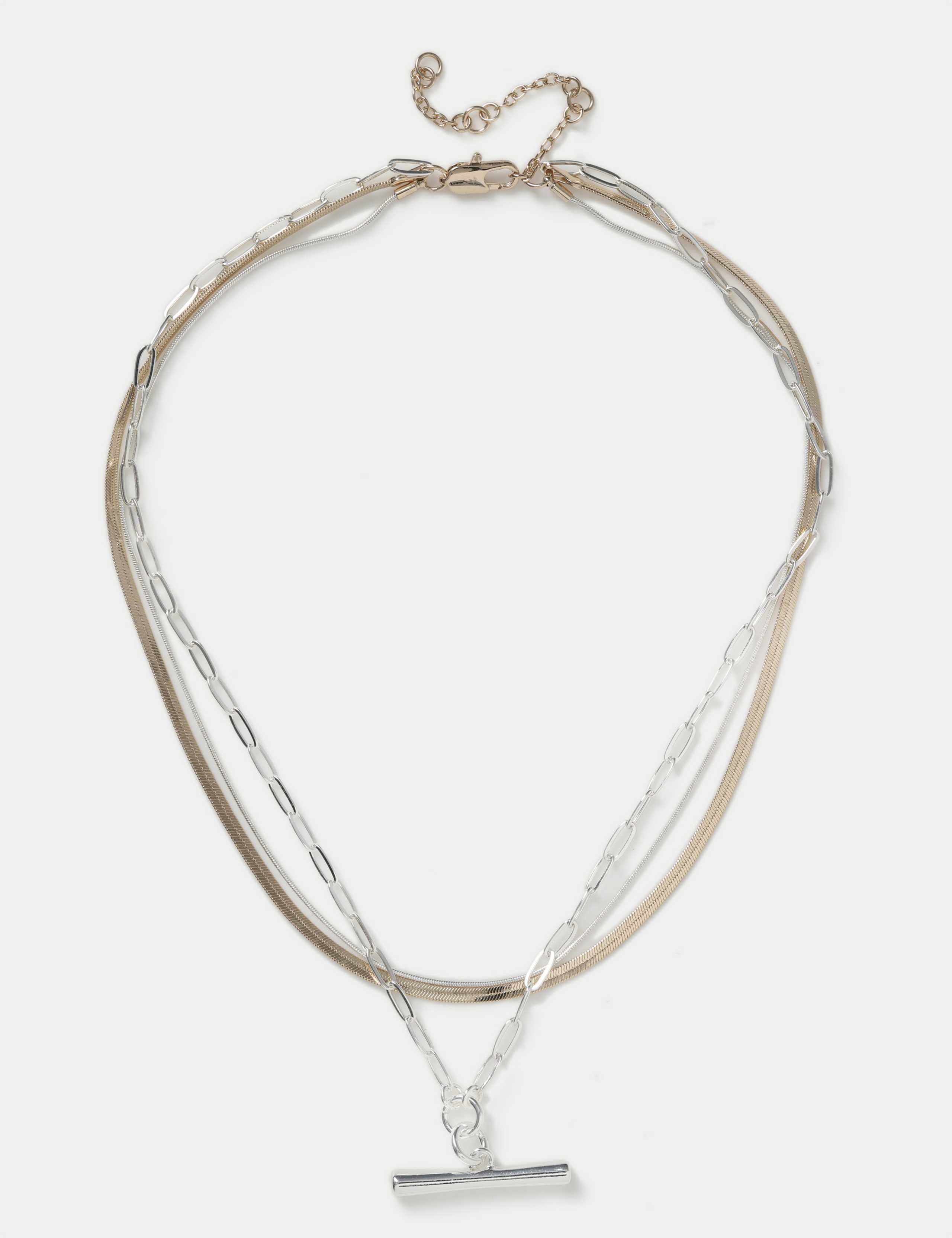Mixed Multi Row T-Bar Necklace