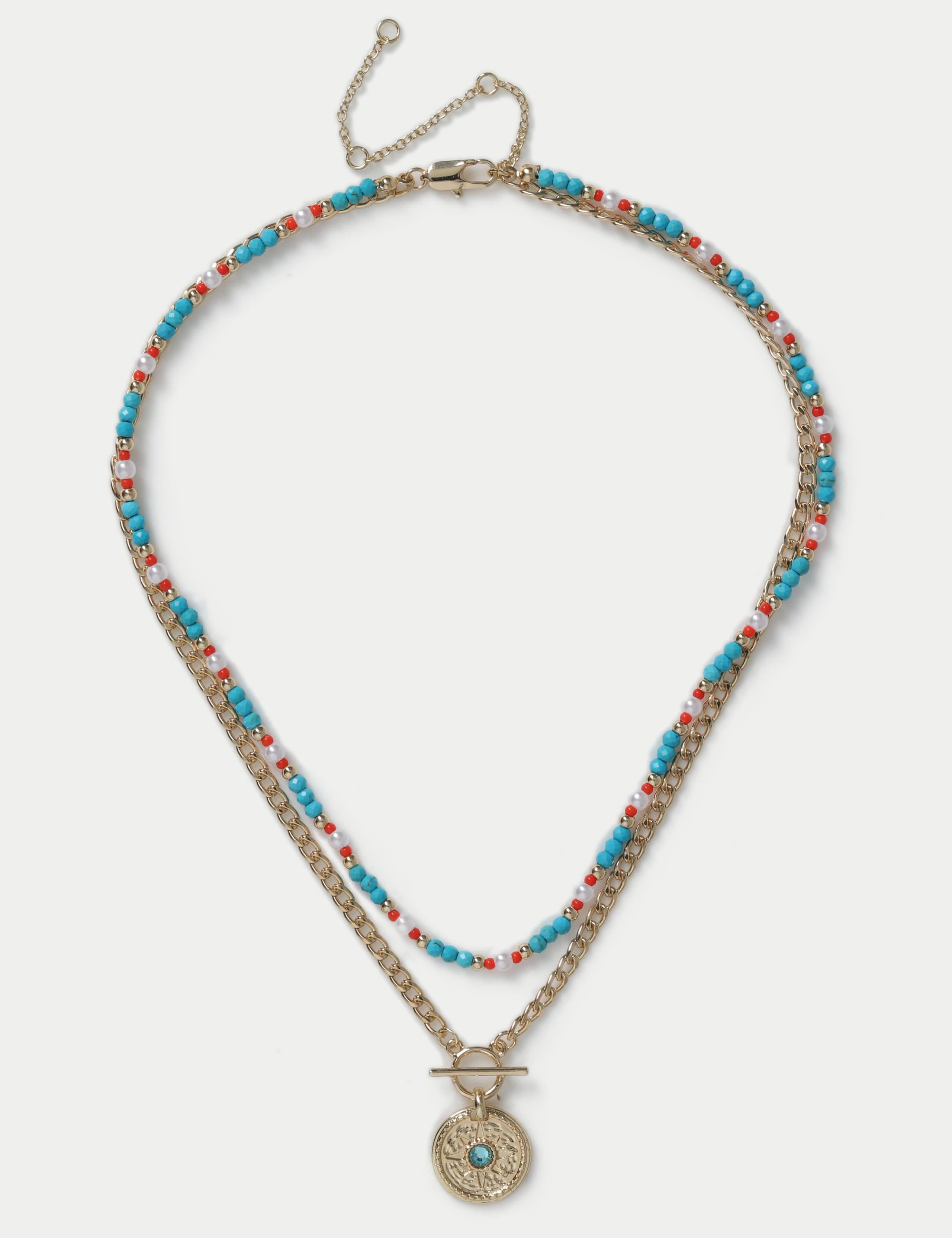 Turquoise Beaded Chain Multi Row Neckwear