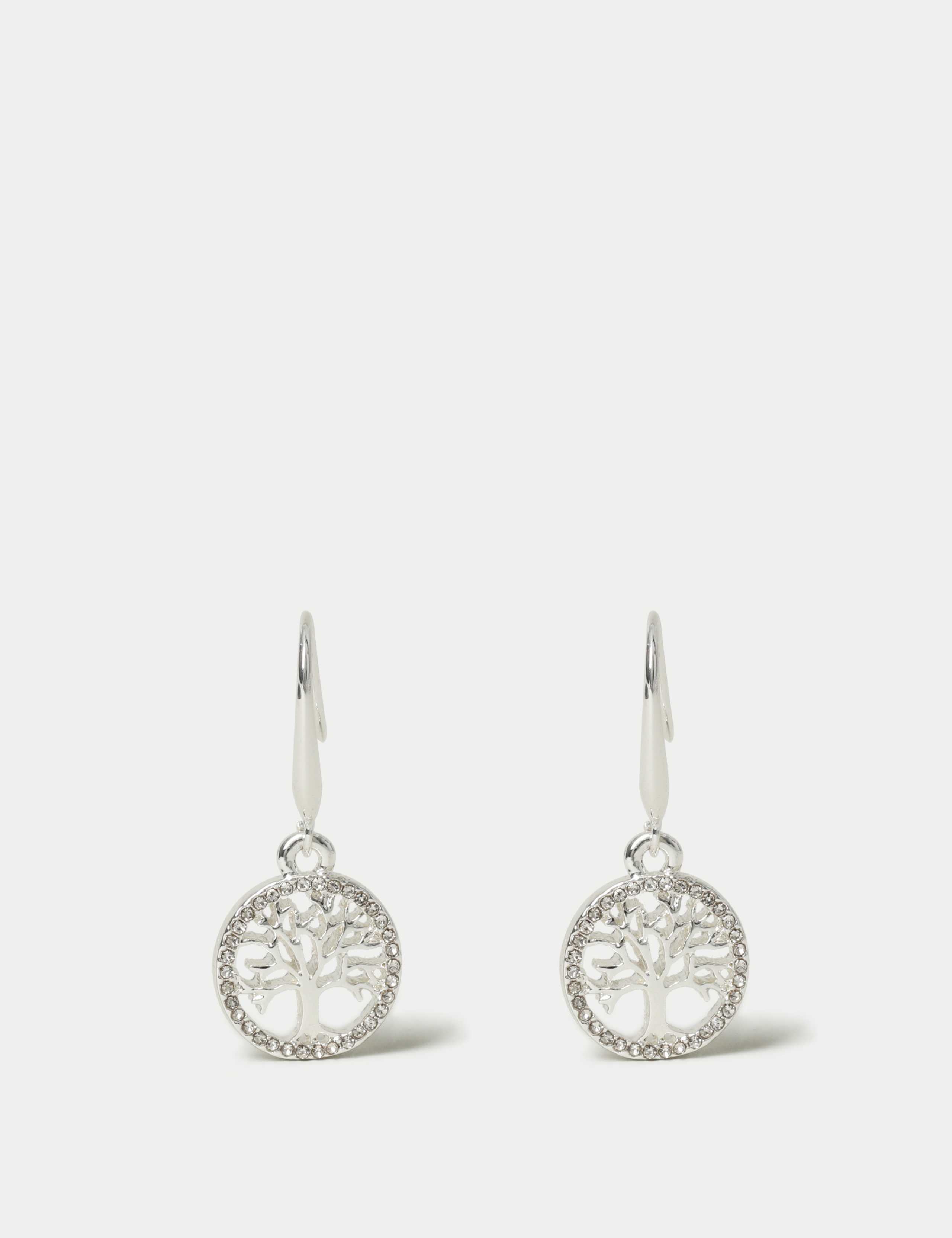 Silver Tone Tree Pattern Earrings