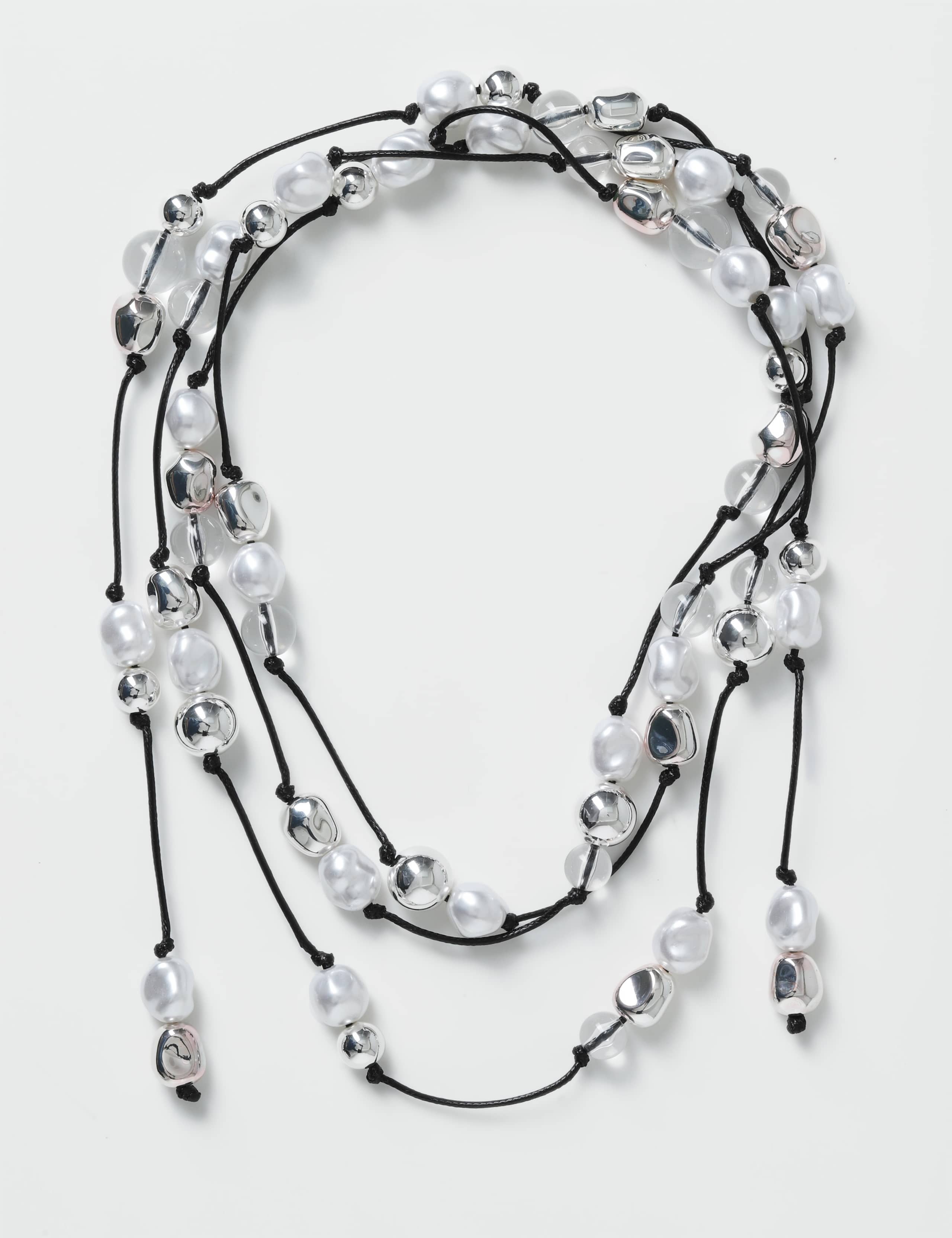 Silver Tone and Pearl Detail Black Scarf