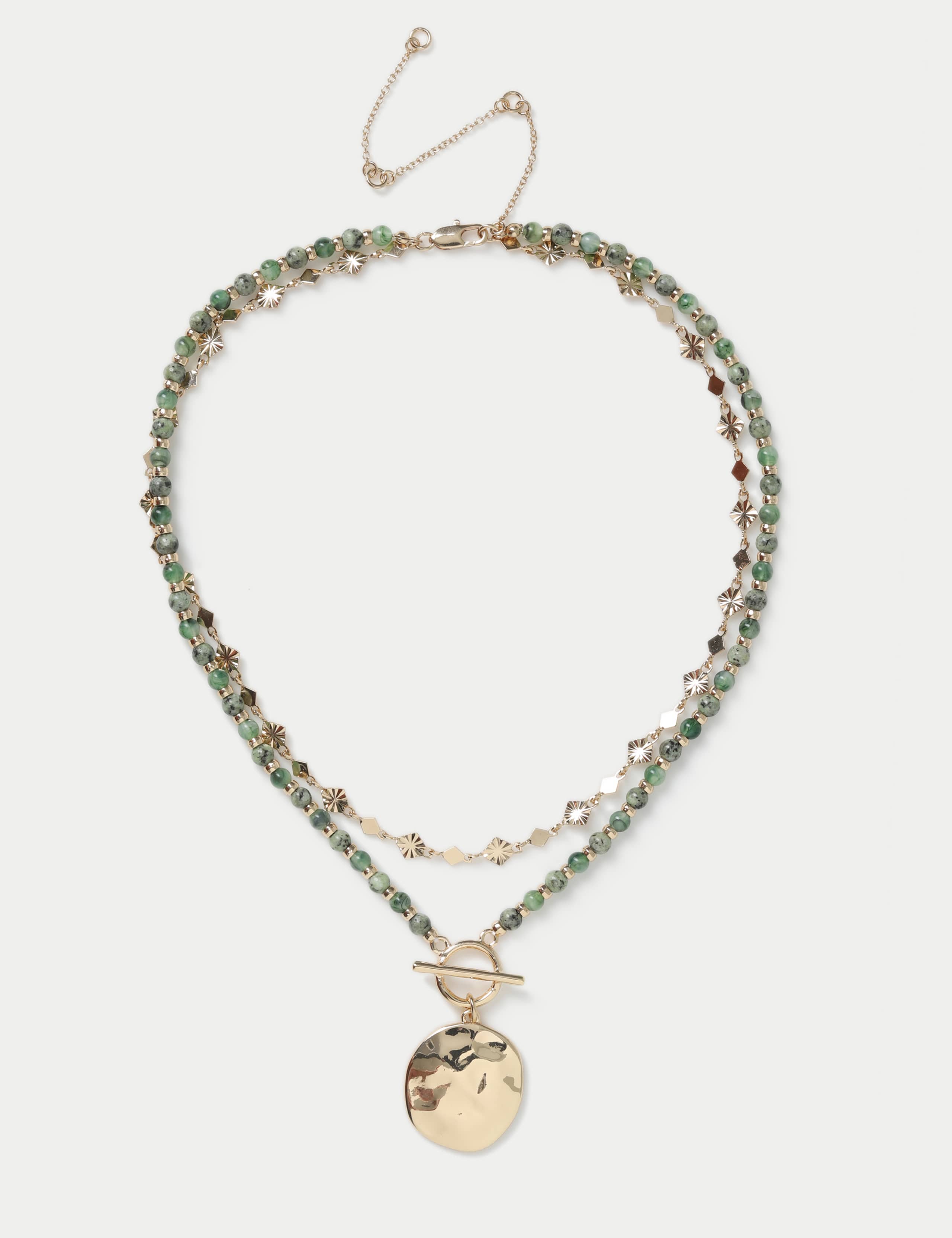 Pendant Drop and Stone Multi Row Necklace