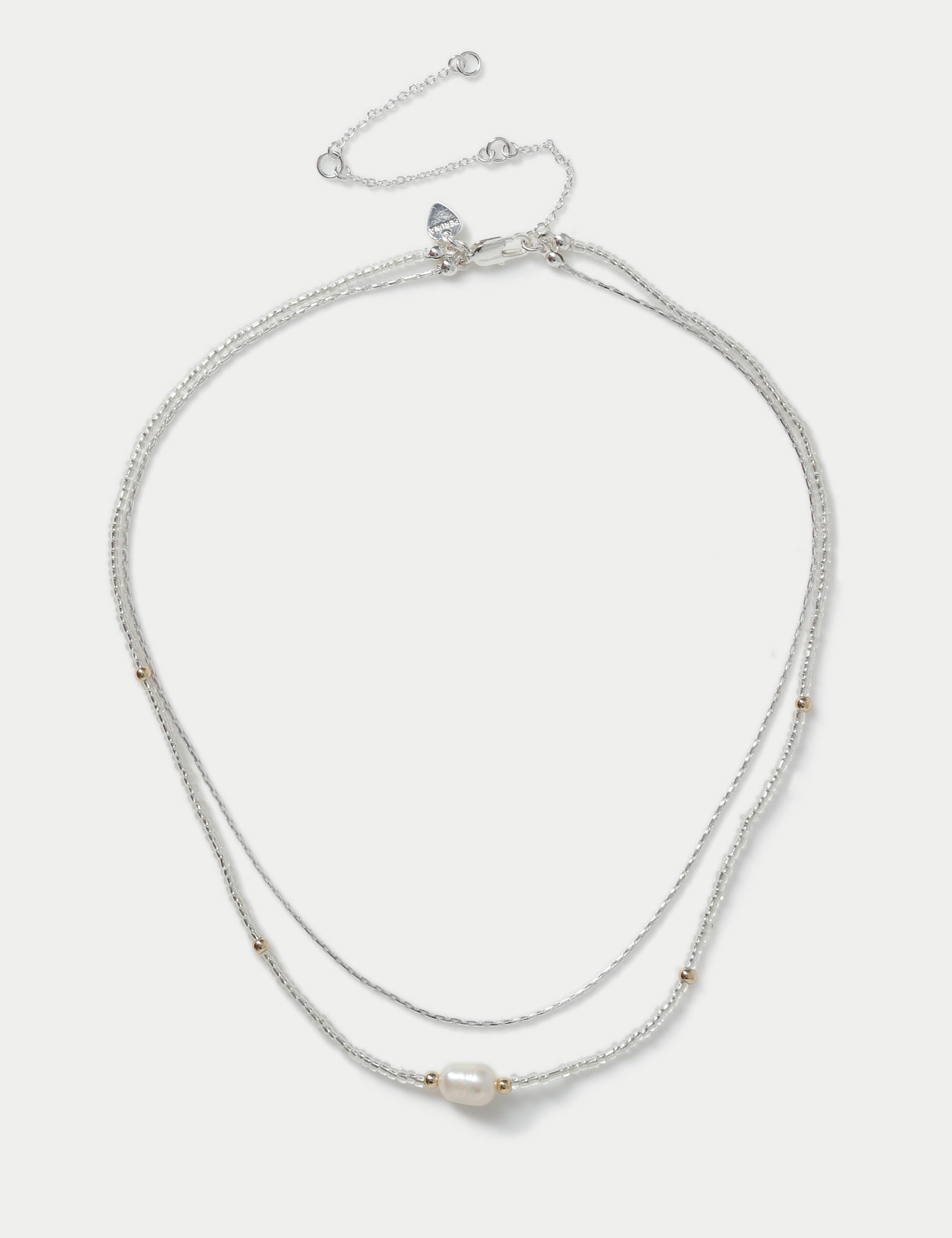 Silver Tone Beaded Pearl Multi Layer Necklace