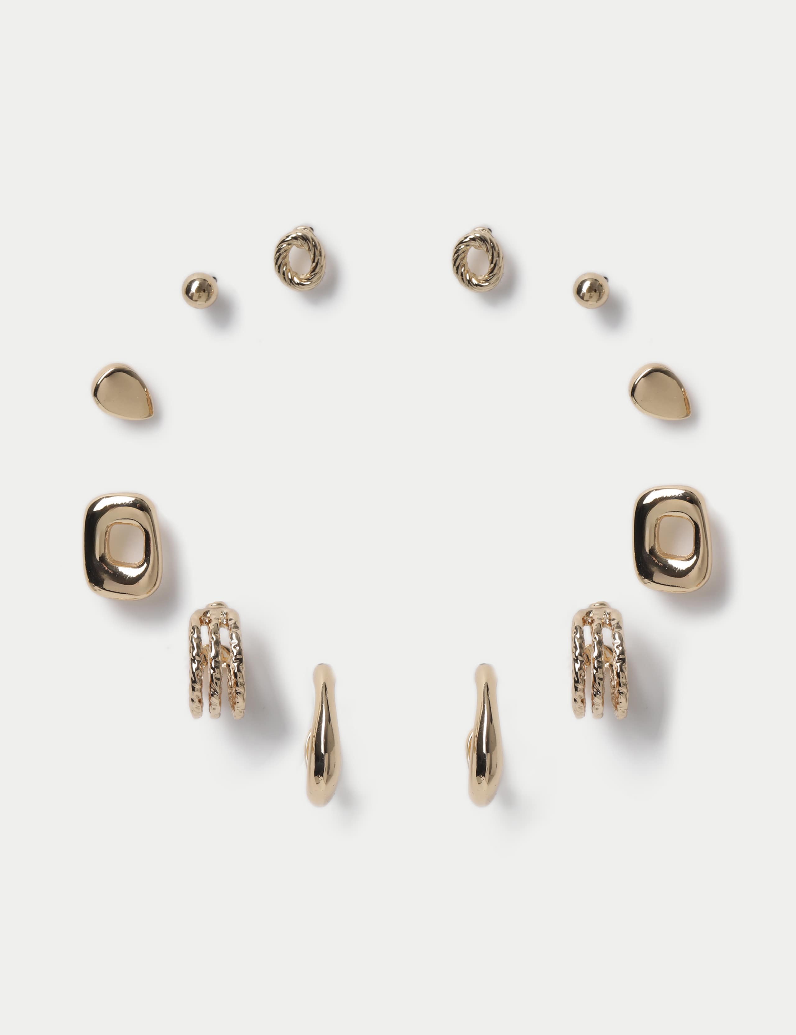 6 Pack Gold Tone Hoop and Stud Earring Set