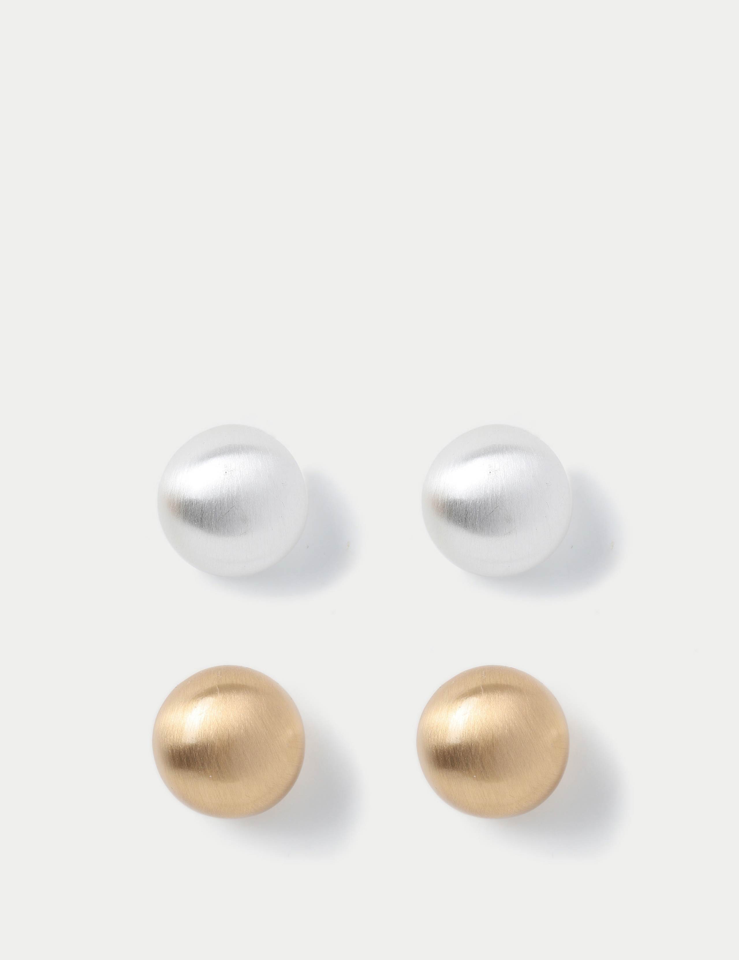 2 Pack Brushed Gold and Silver Tone Stud Earring Set