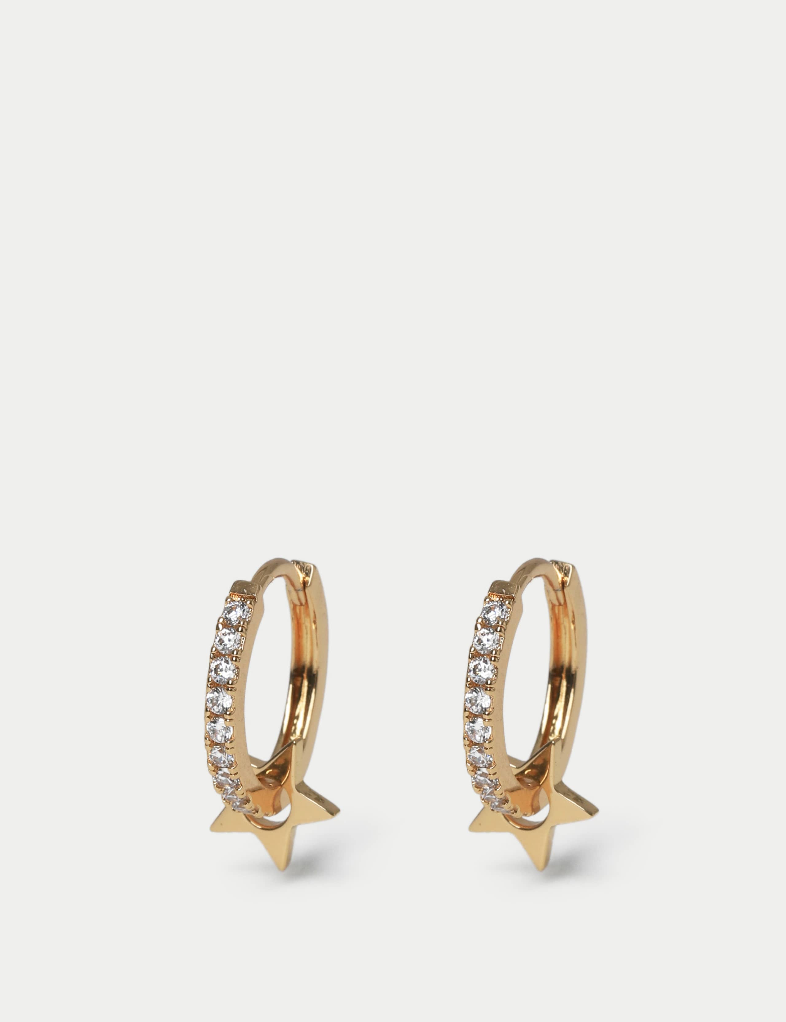 14ct Gold Plated Pave Star Drop Hoop Earring