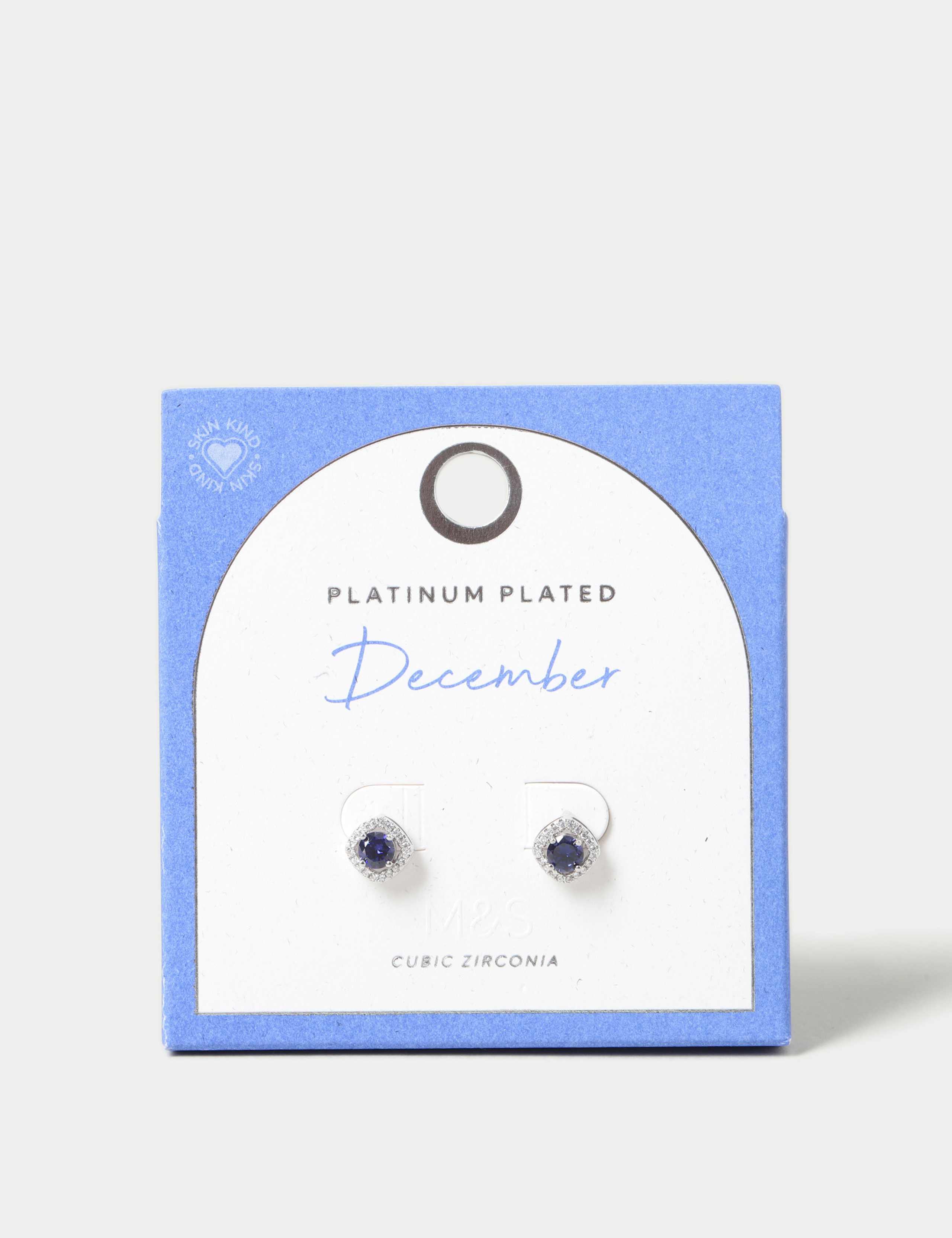 Platinum Plated December Stud Earrings