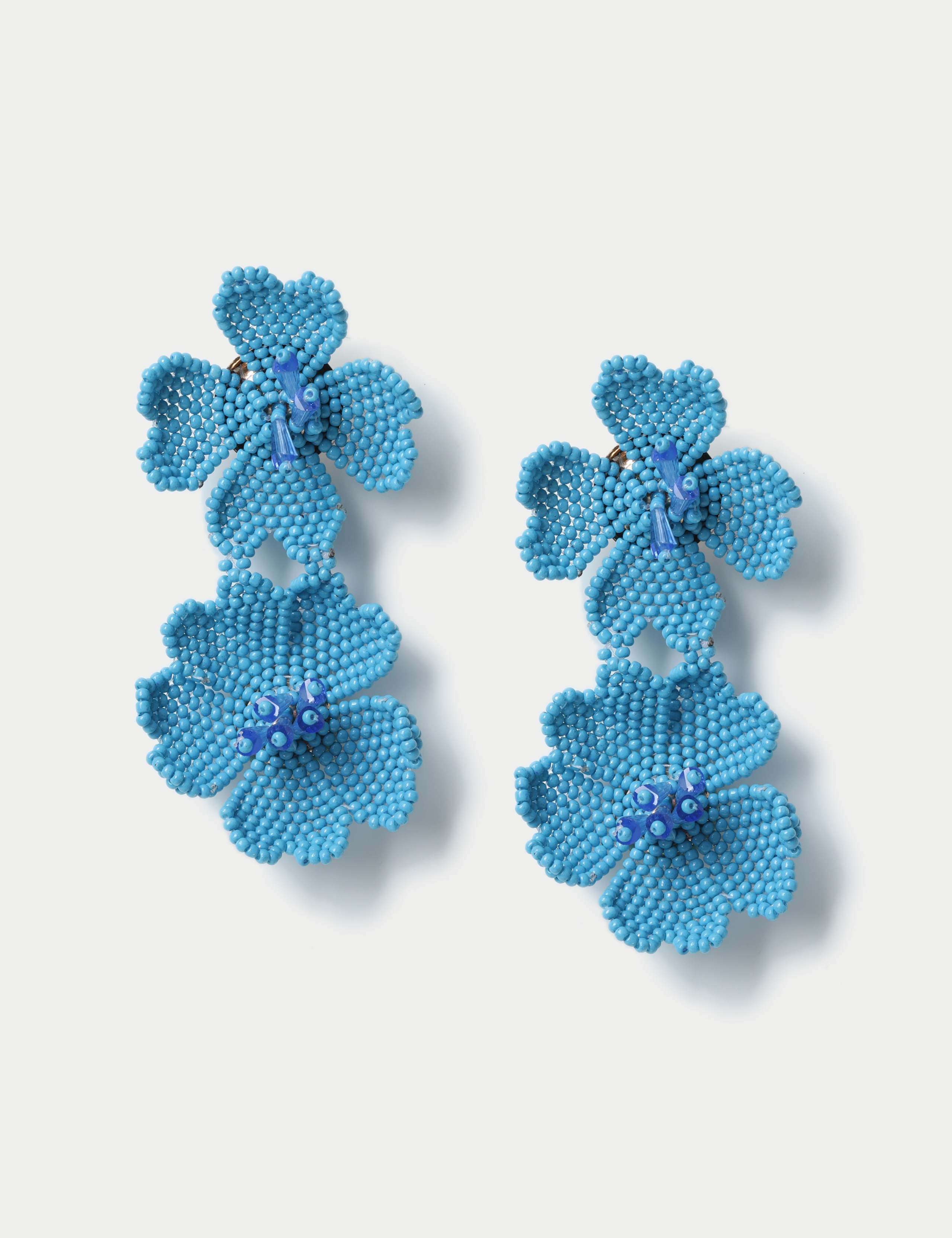 Handcrafted Beaded Flower Motif Drop Earrings