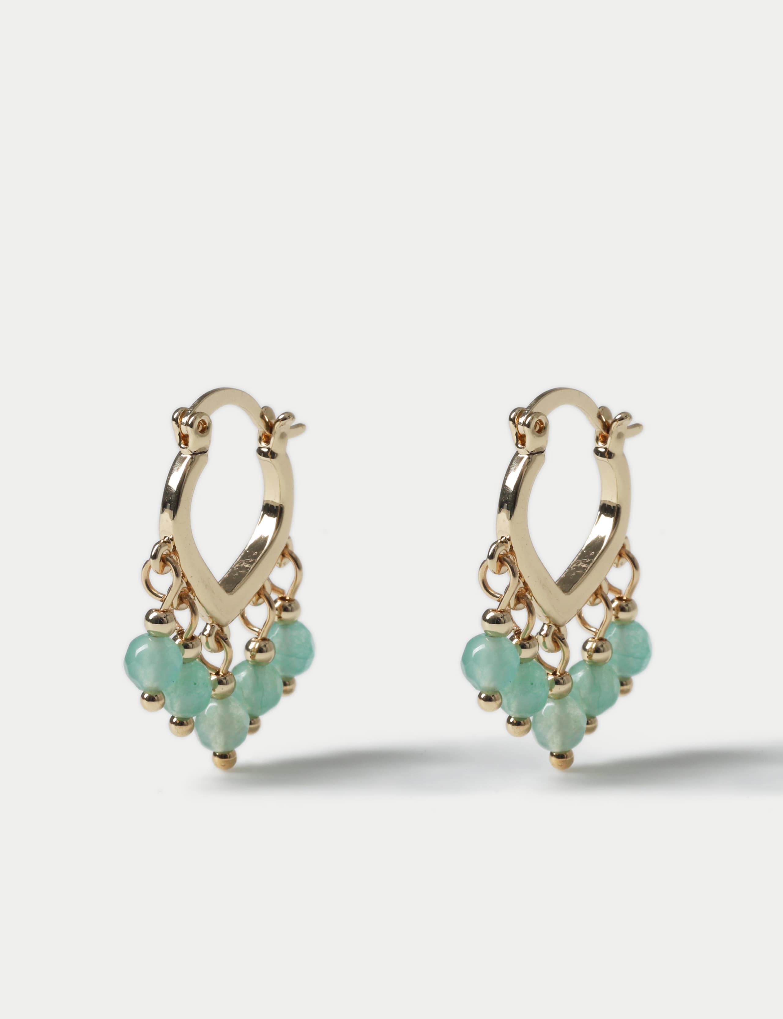 Per Una Gold Tone Green Jade Semi Precious Tassel Hoop Earrings