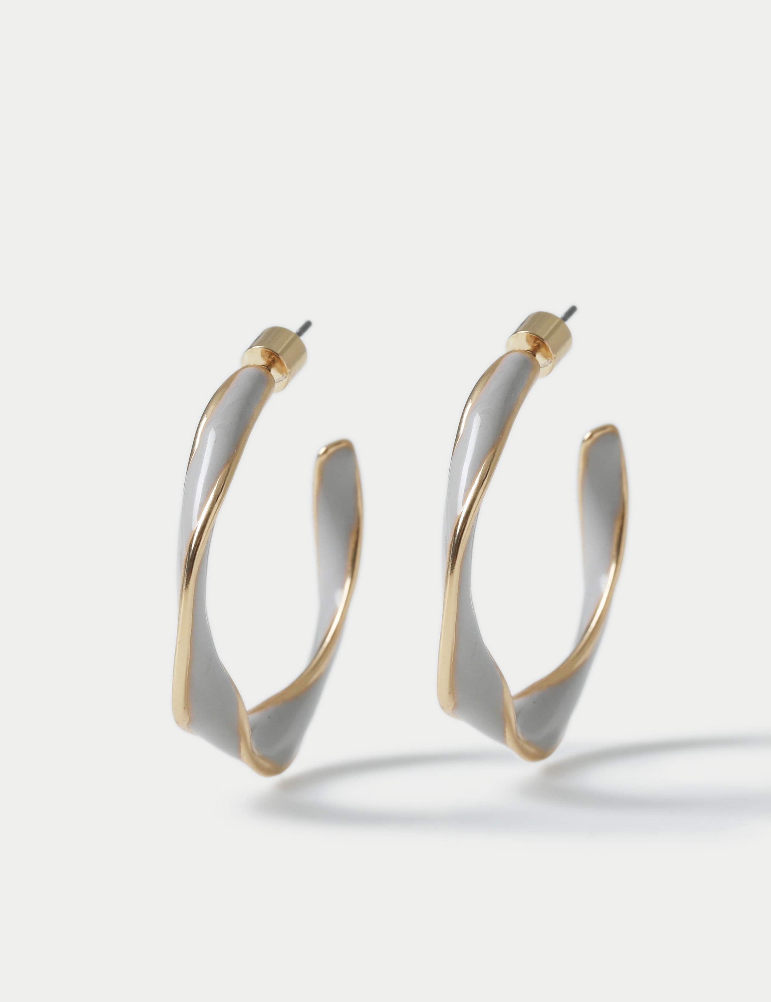 Grey Enamel Twist Hoop Earrings
