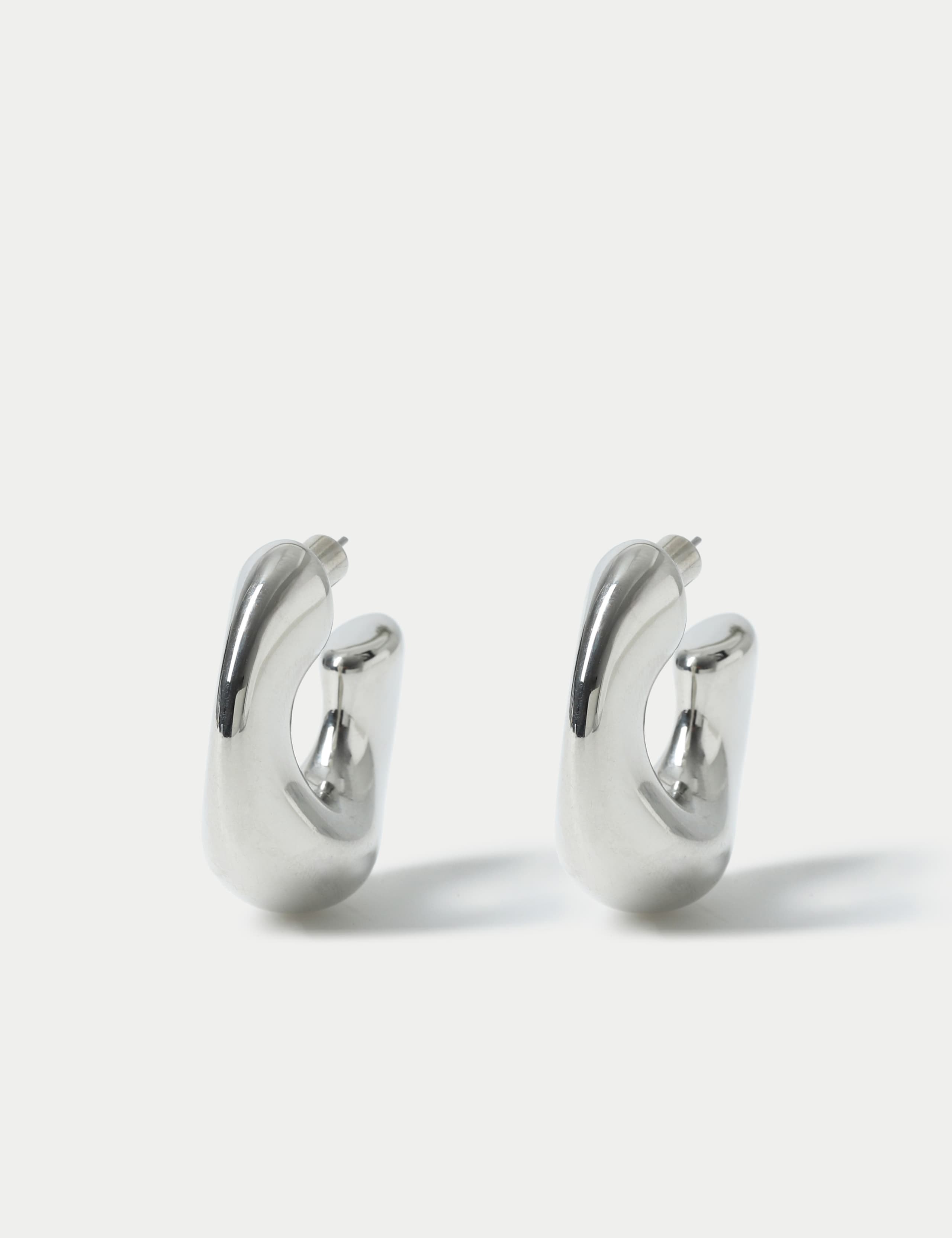 Silver Tone C Shaped Earrings