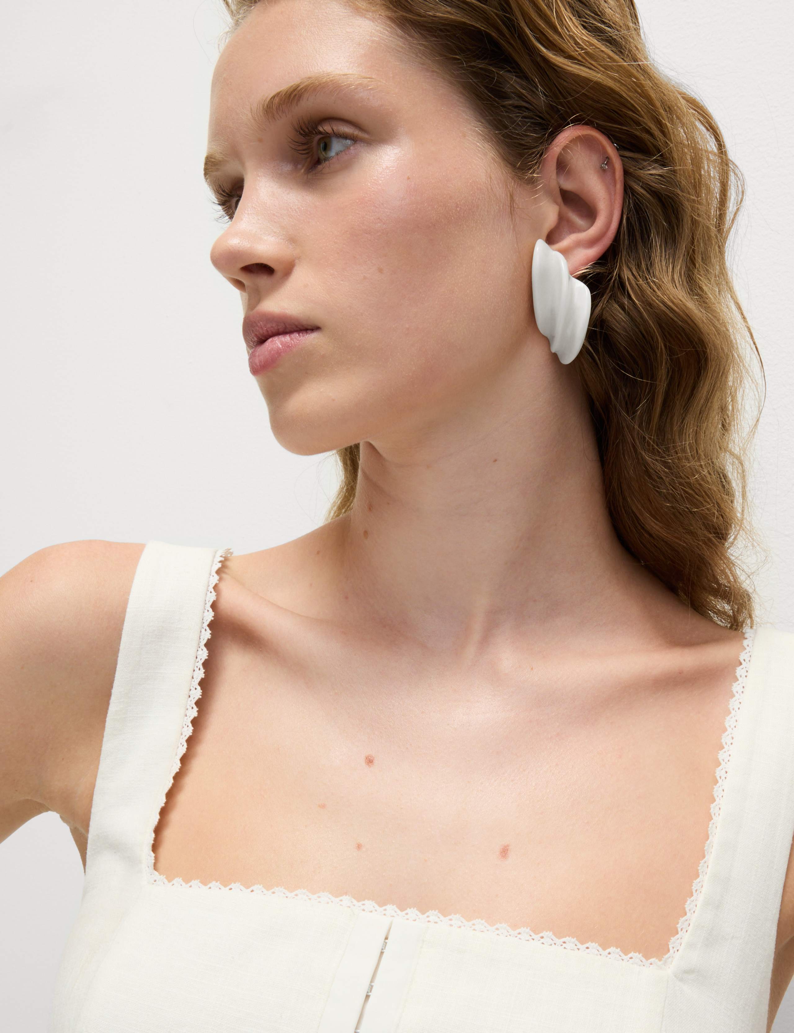 White Three Row Layer Earrings
