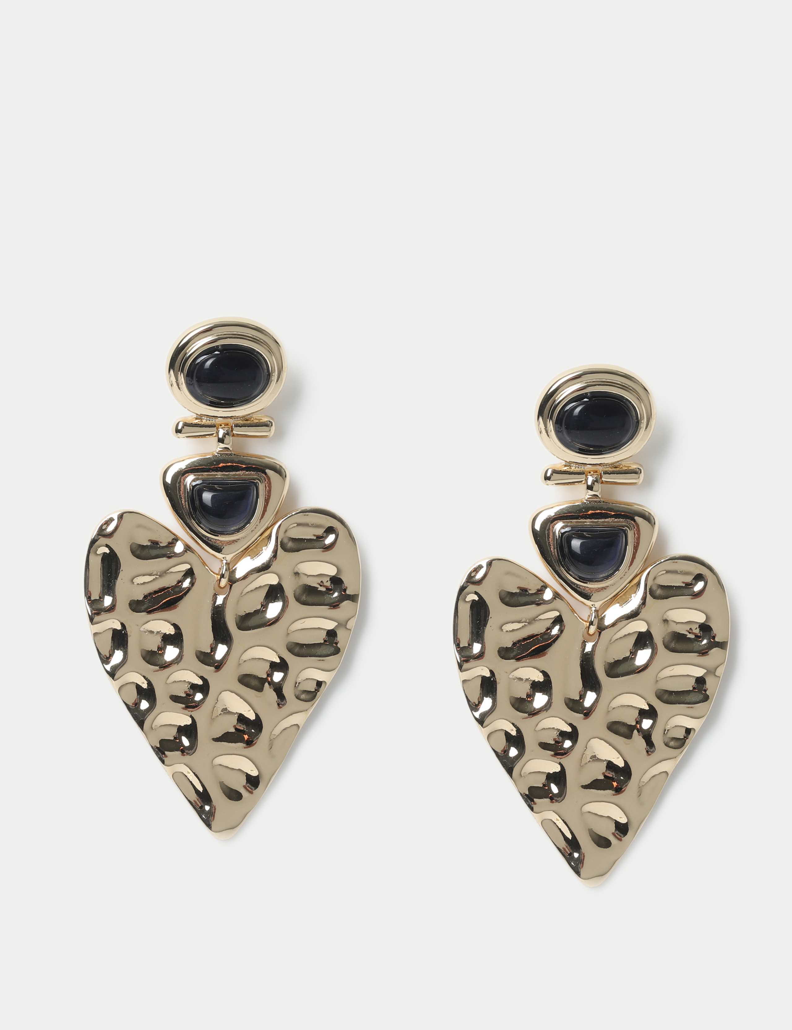 Textured Heart Black Detail Earrings