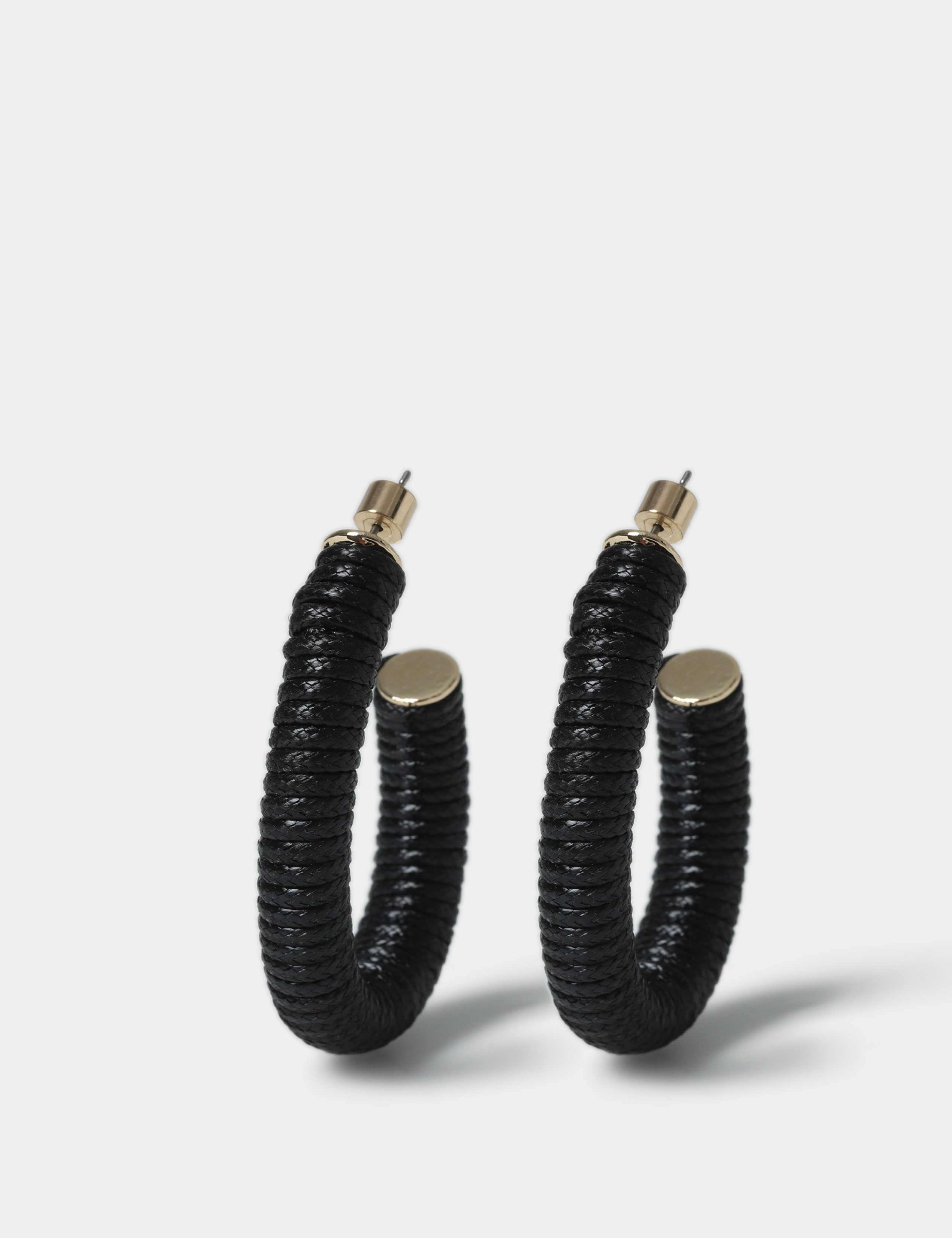 Black Cord Wrapped Hoop Earrings