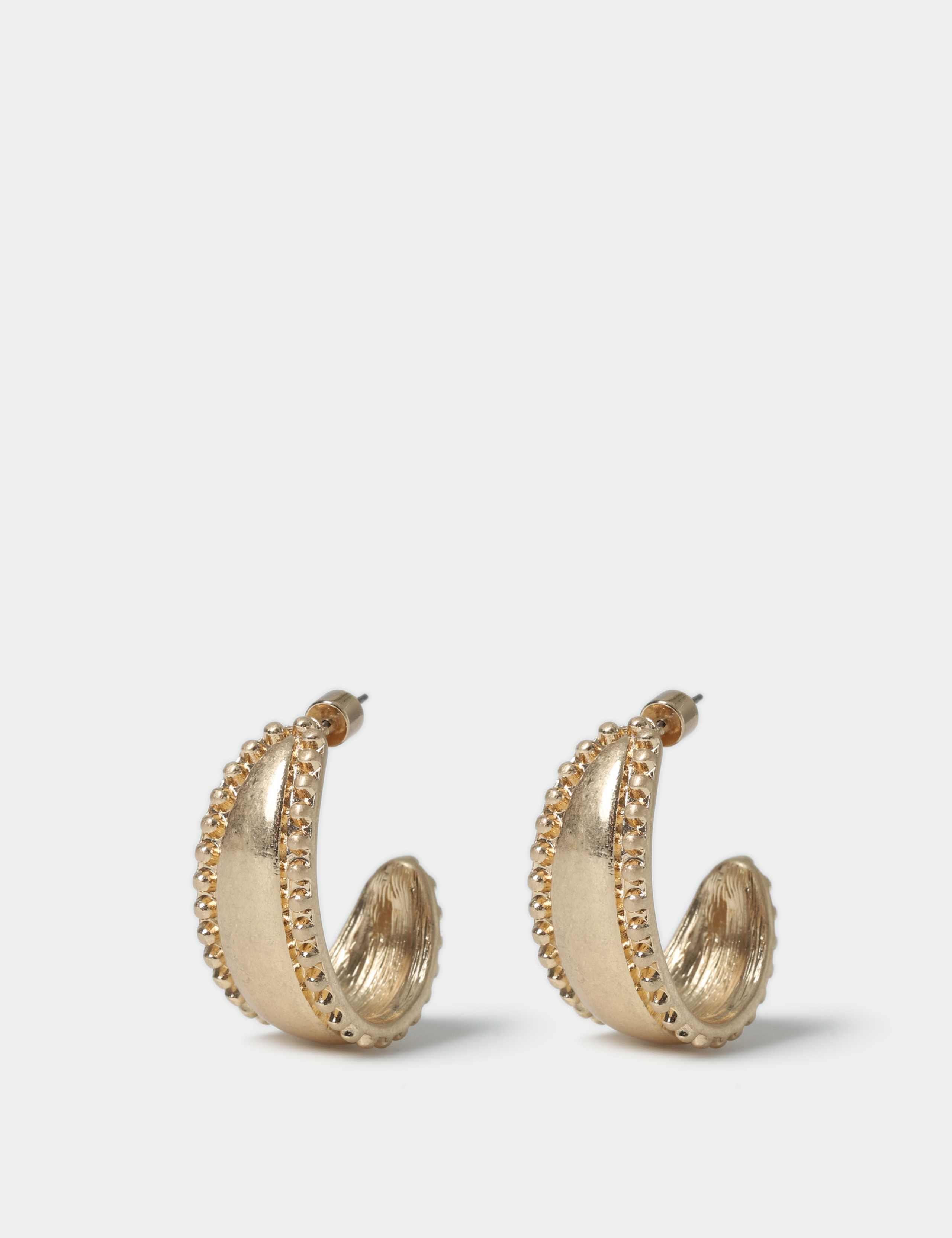 Brushed Gold Tone Beaded Hoop Earrings