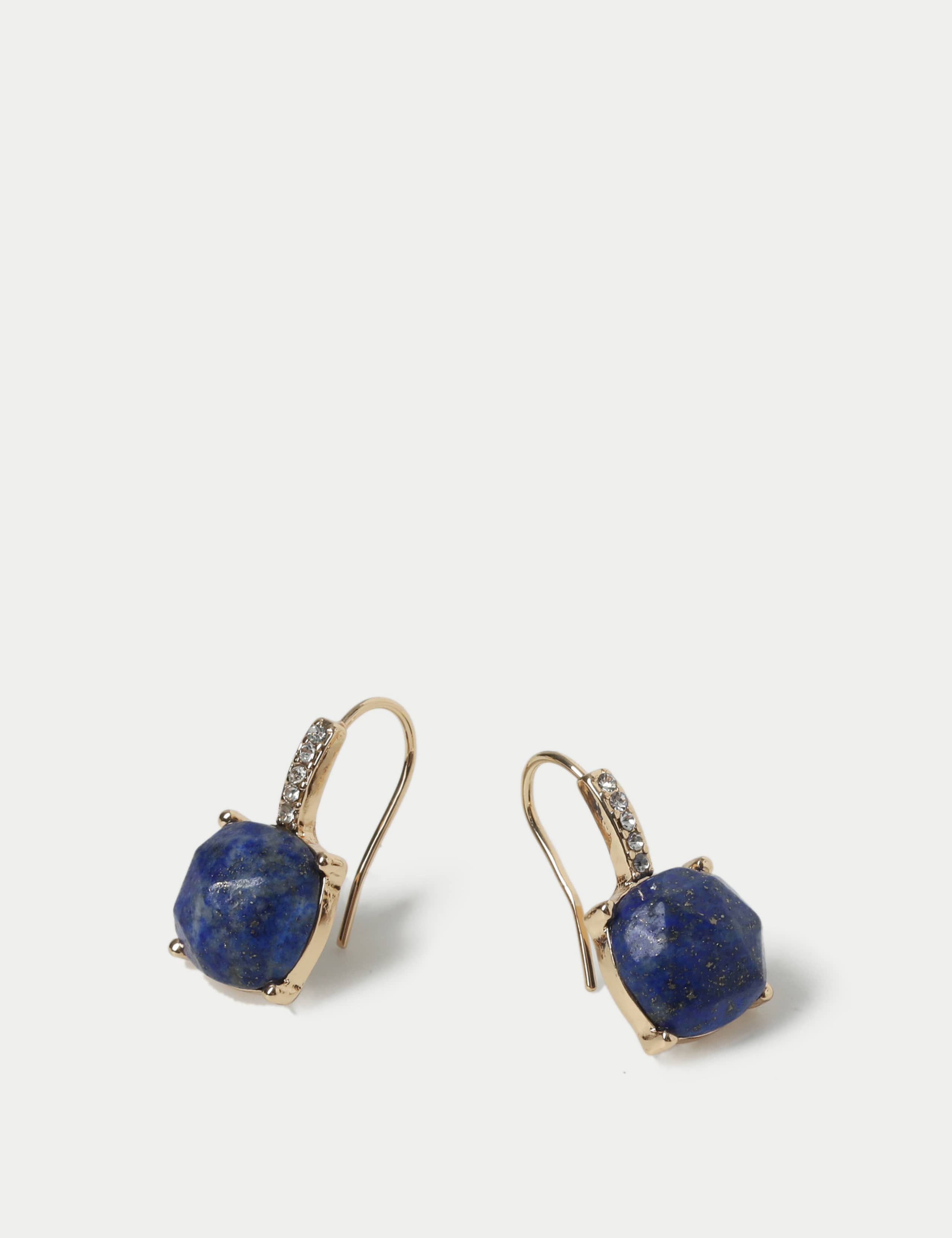 Blue Semi Precious Fish Hook Earrings