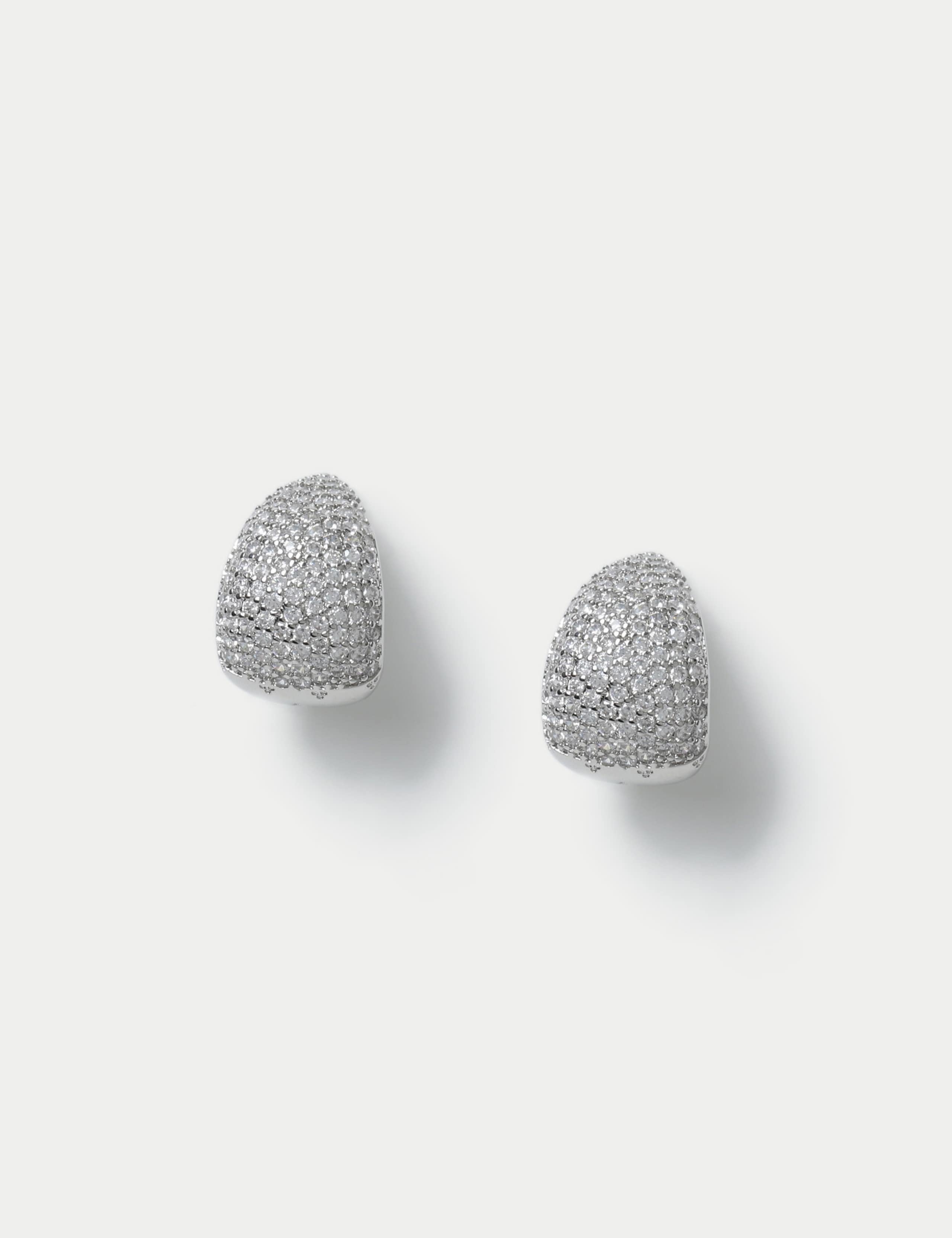 Platinum Plated Cubic Zirconia Dome Stud Earrings