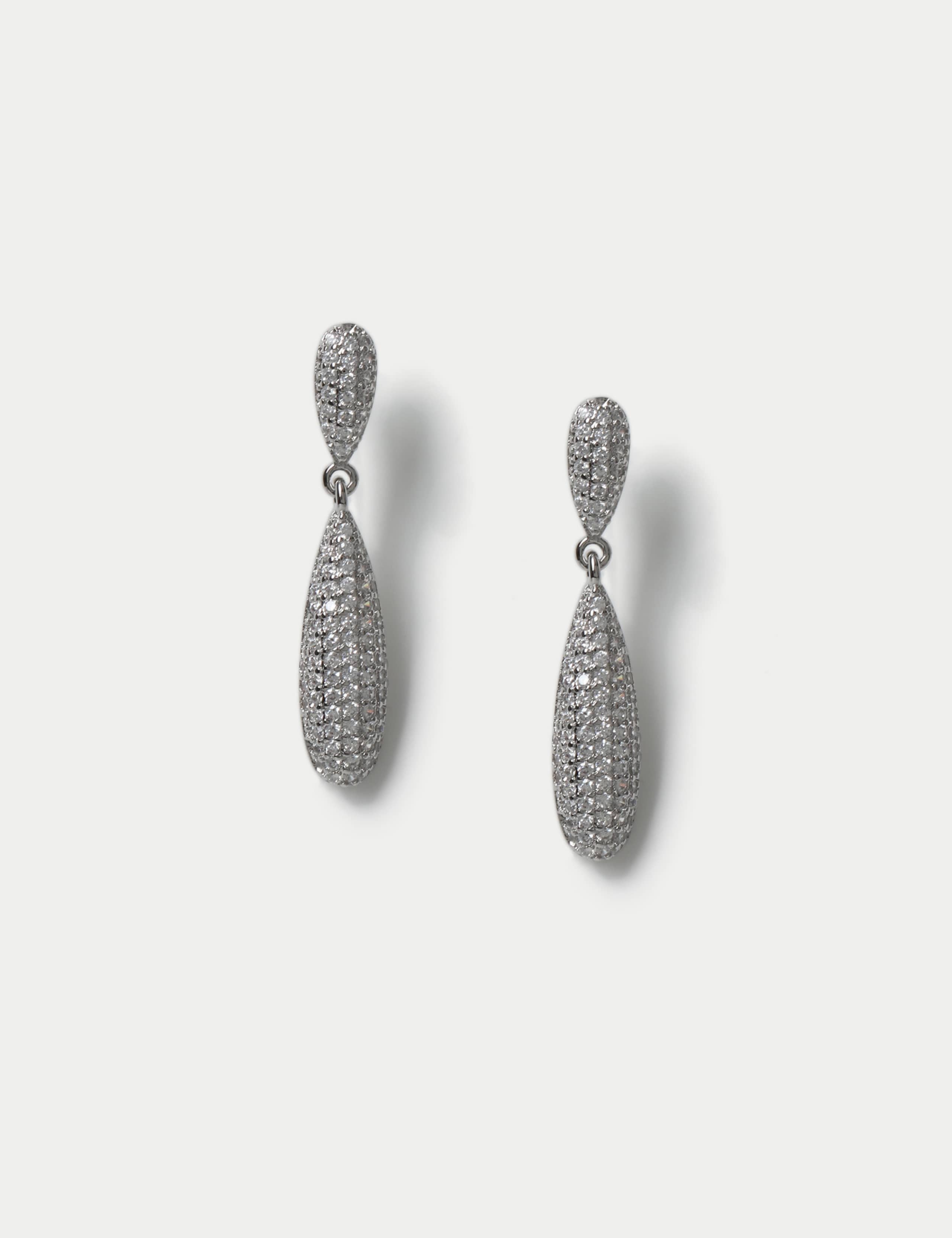 Platinum Plated Cubic Zirconia Embellished Drop Earrings
