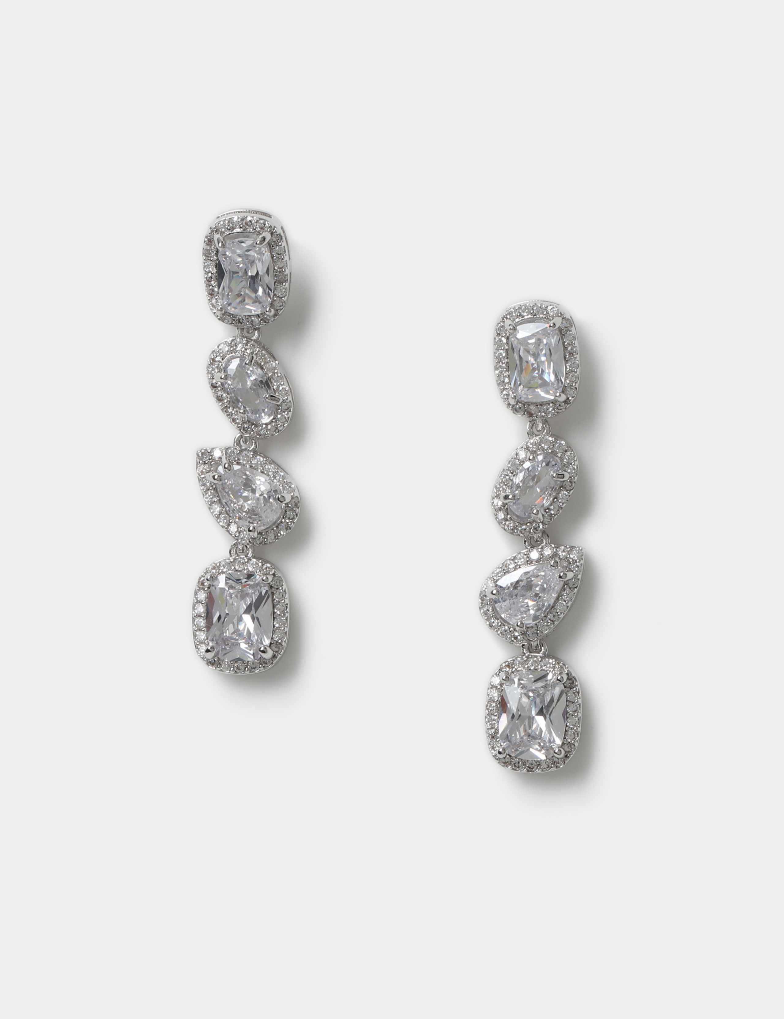 Platinum Plated Cubic Zirconia Mix Shape Drop Earrings