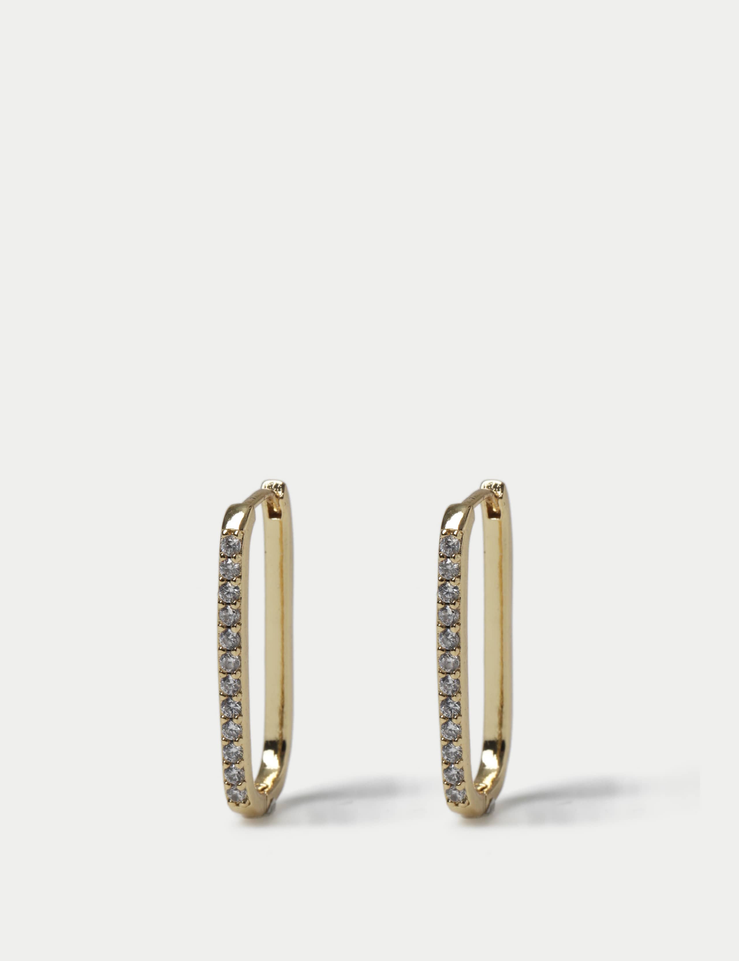 14ct  Gold Plated Thin Oval Cubic Zirconia Hoop Earrings