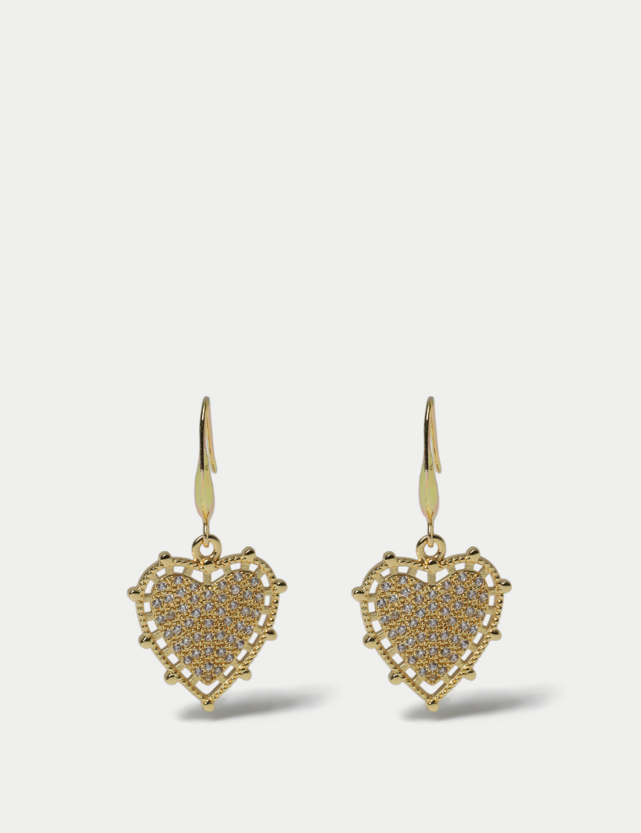 Cubic Zirconia Heart Drop Earrings