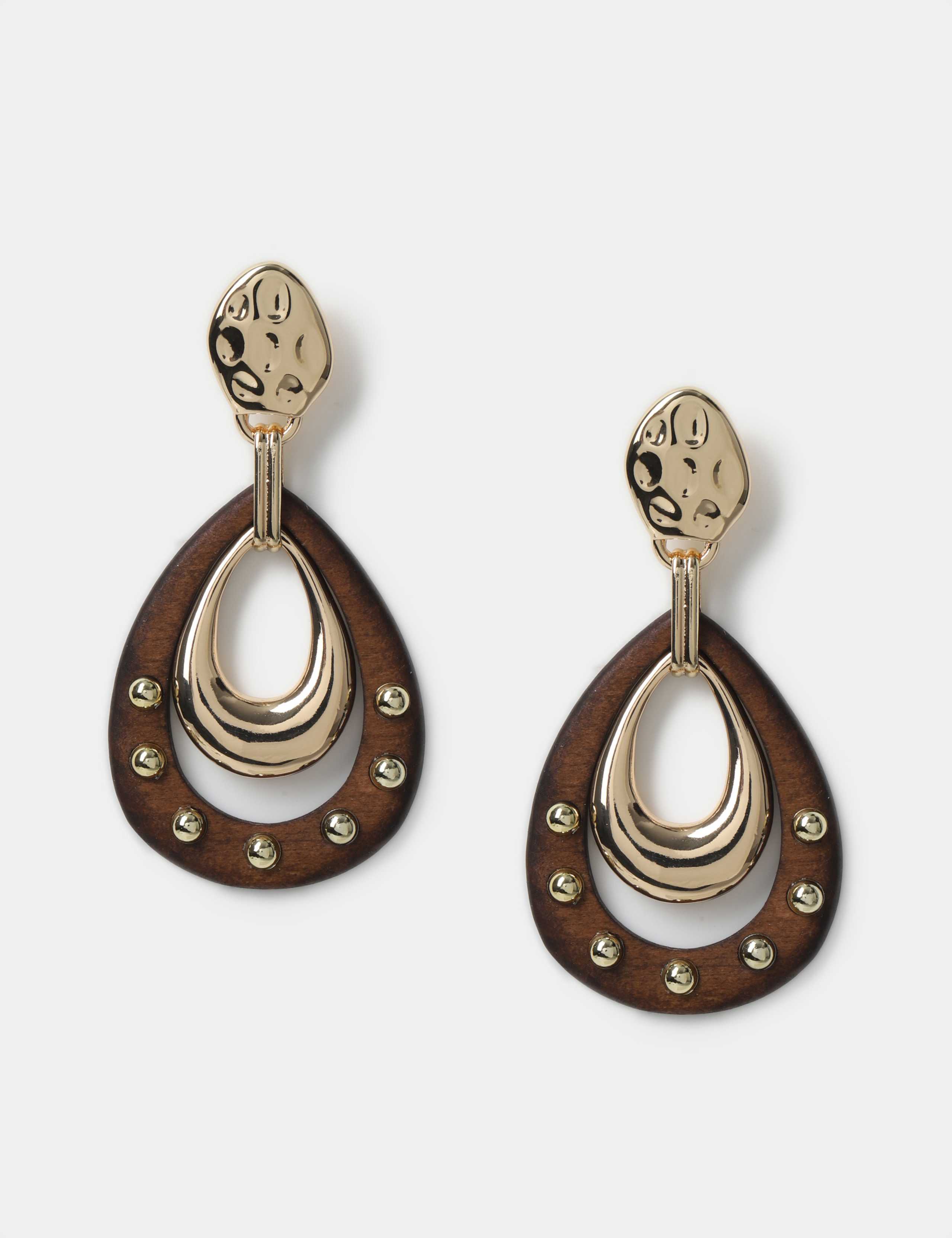 Wooden Stud Circle Drop Earrings