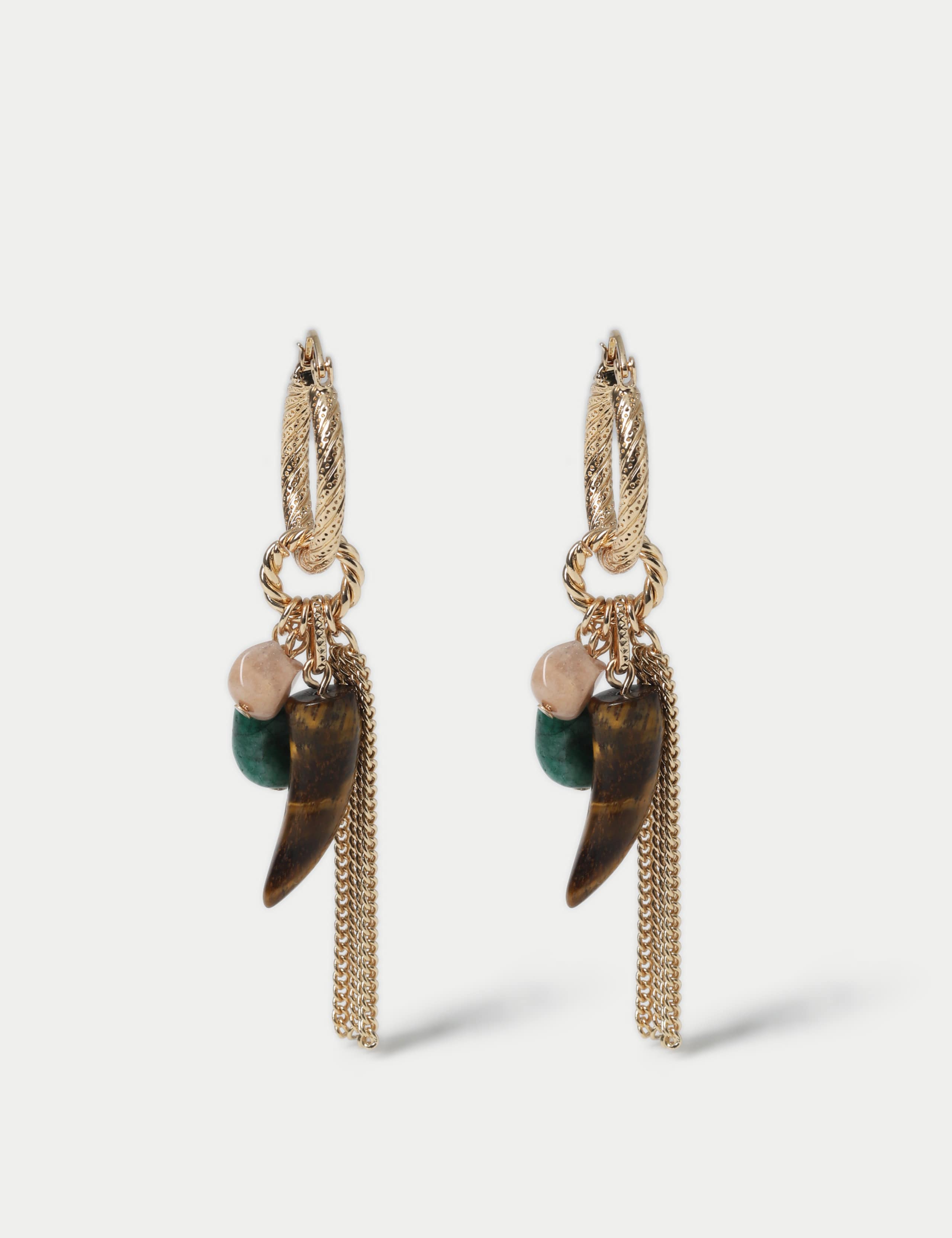 Charm Tassel Drop Hoop Earrings
