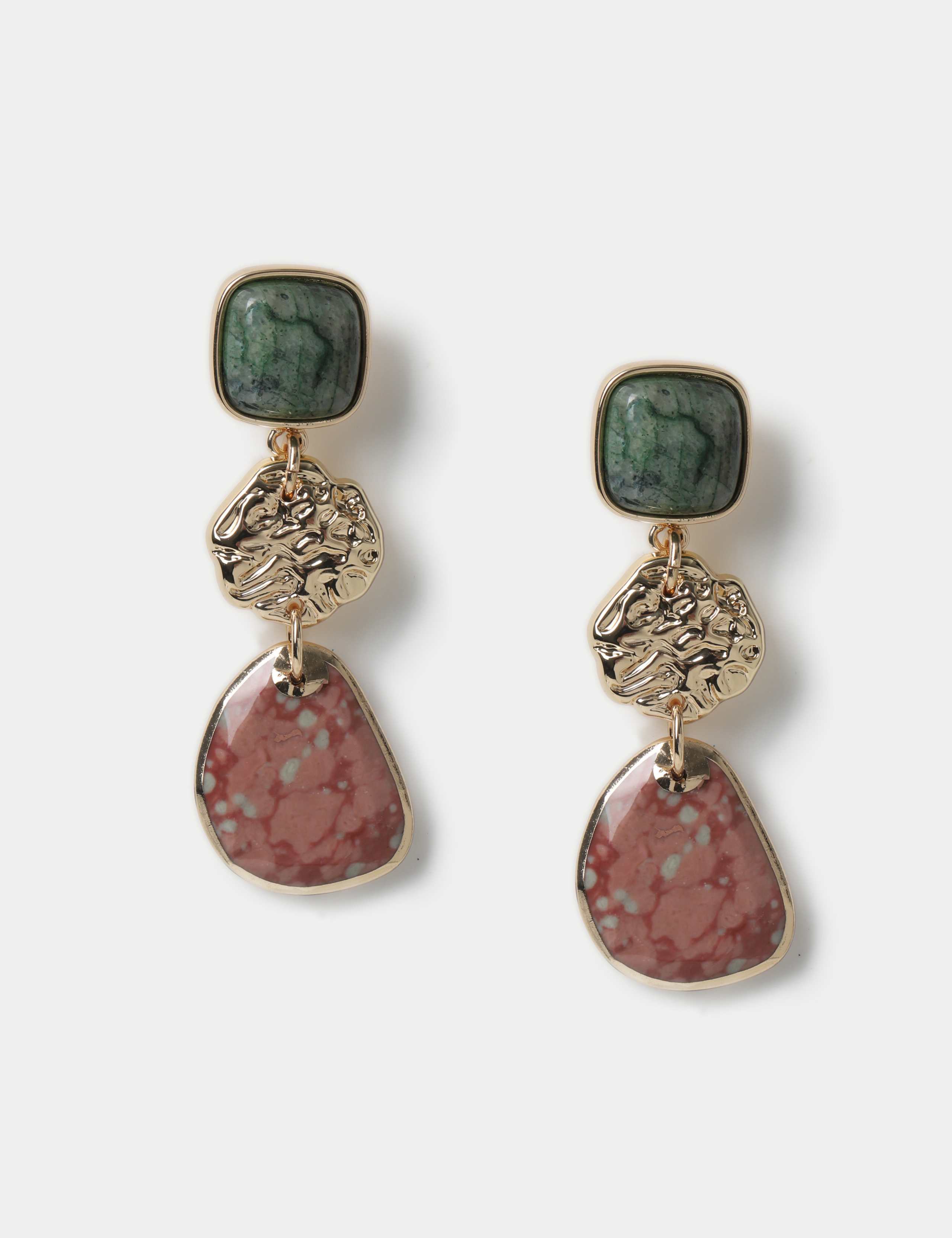 Semi Precious Triple Drop Casted Earrings