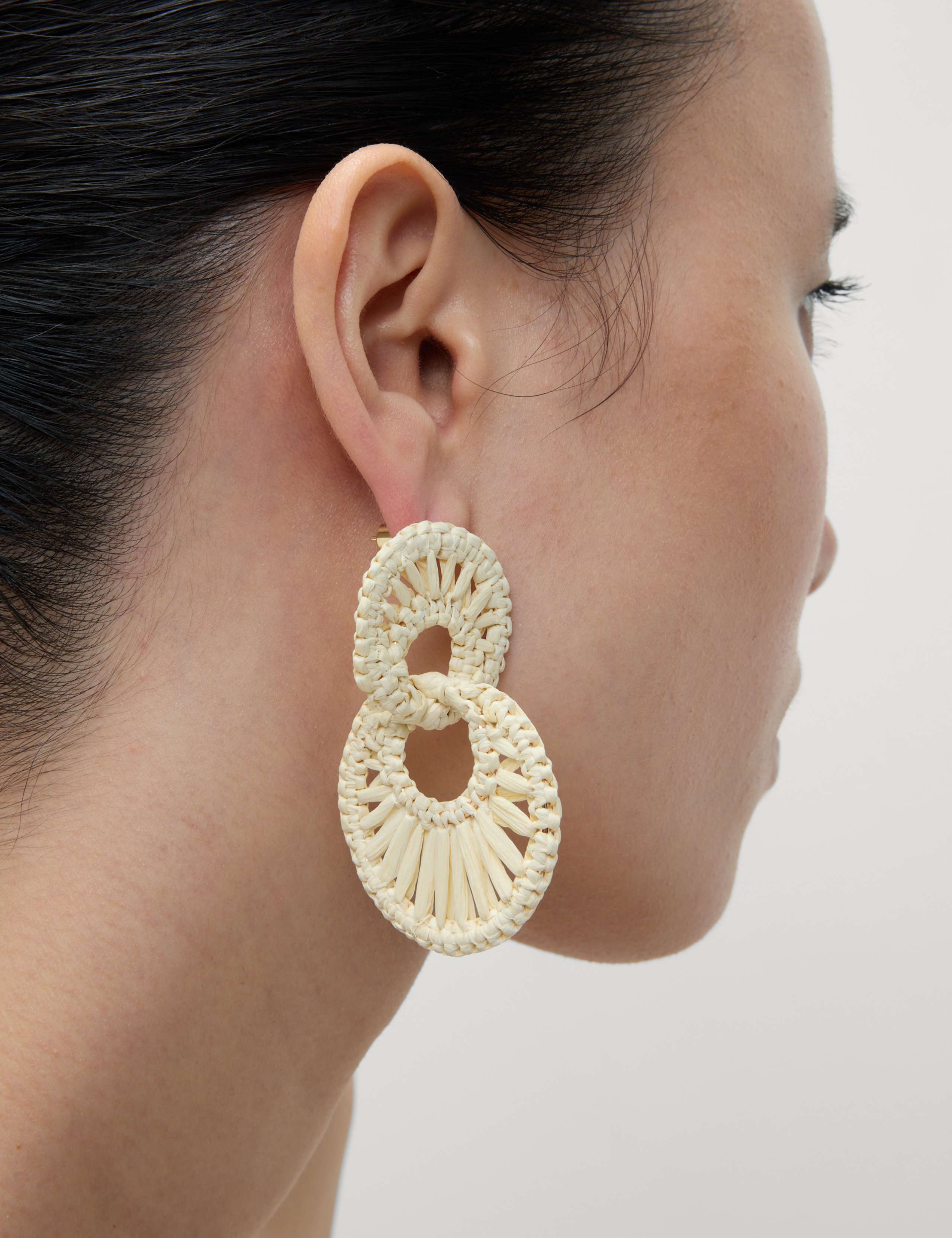Cream Raffia Interlocked Drop Earrings