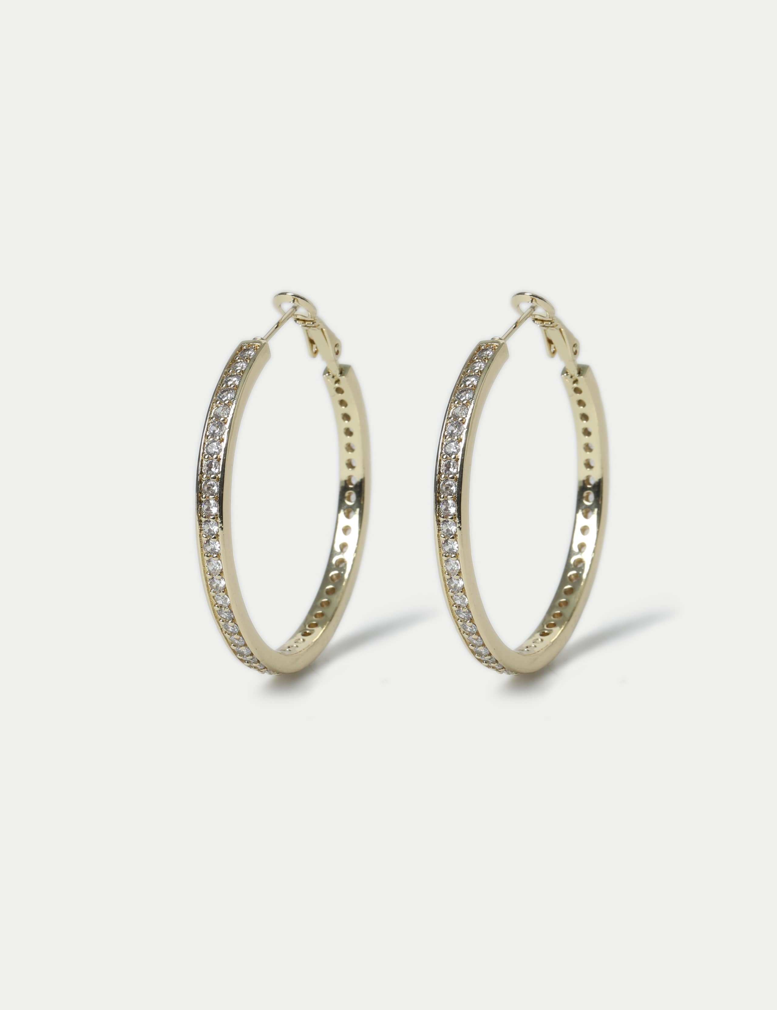 14ct Gold Plated Large Cubic Zirconia Hoop Earrings