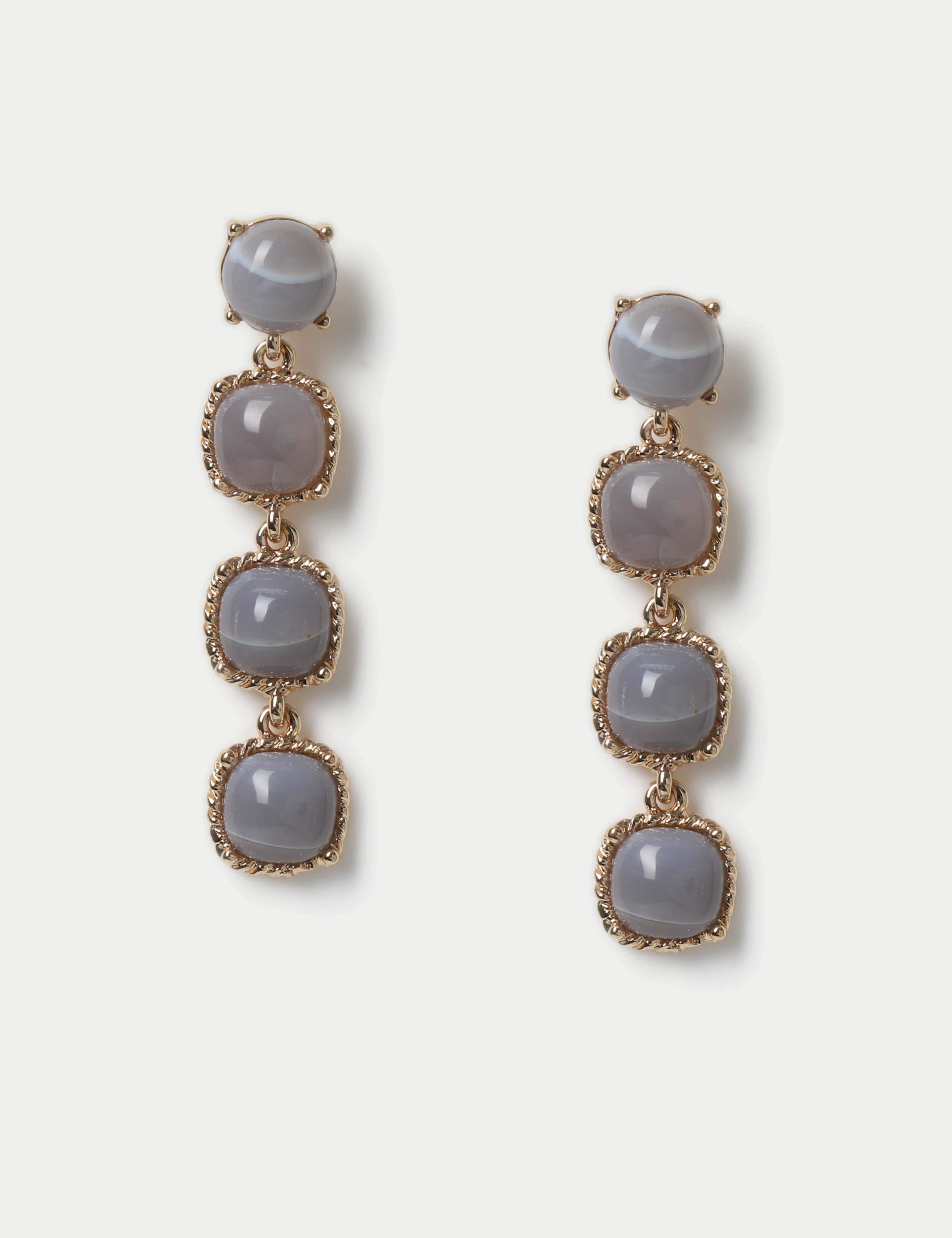 Grey Agate Natural Stone Drop Earrings
