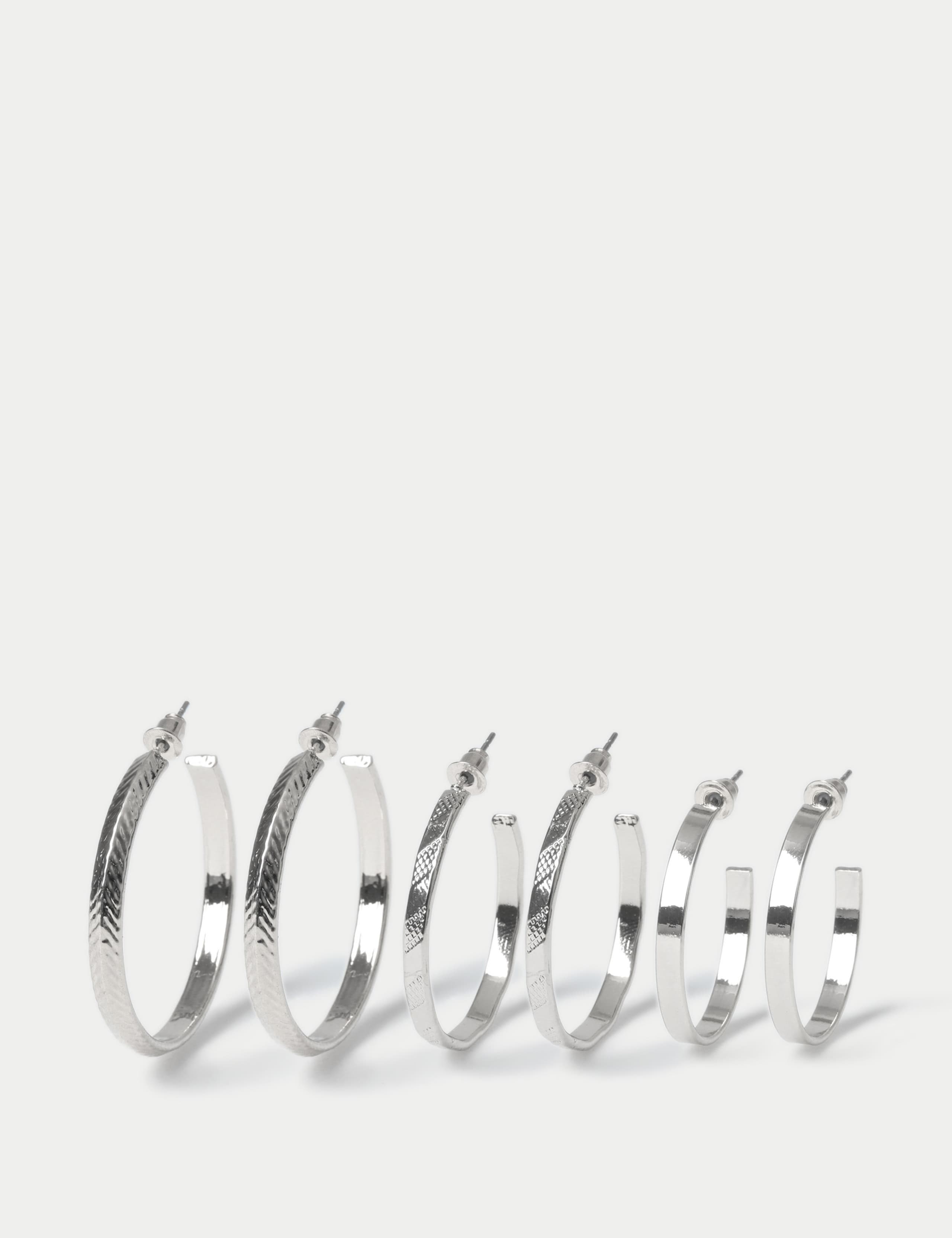 3pk Textured Hoop Earrings