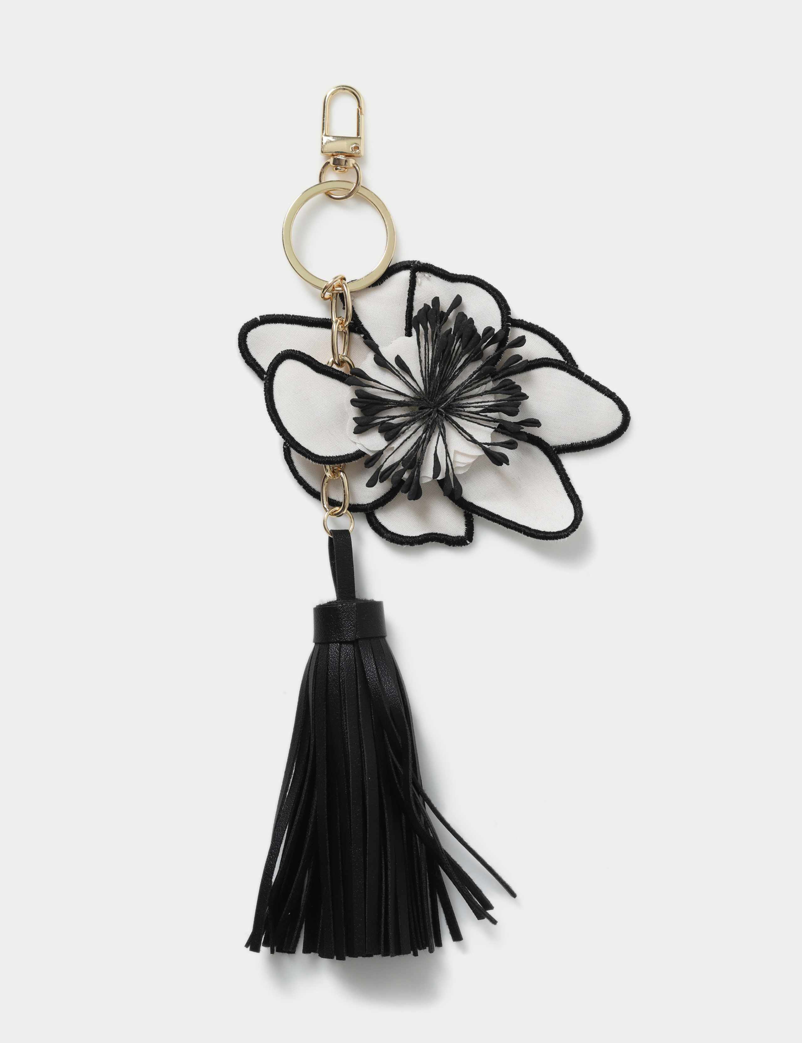 Black Flower Tassel Bag Charm Keyring