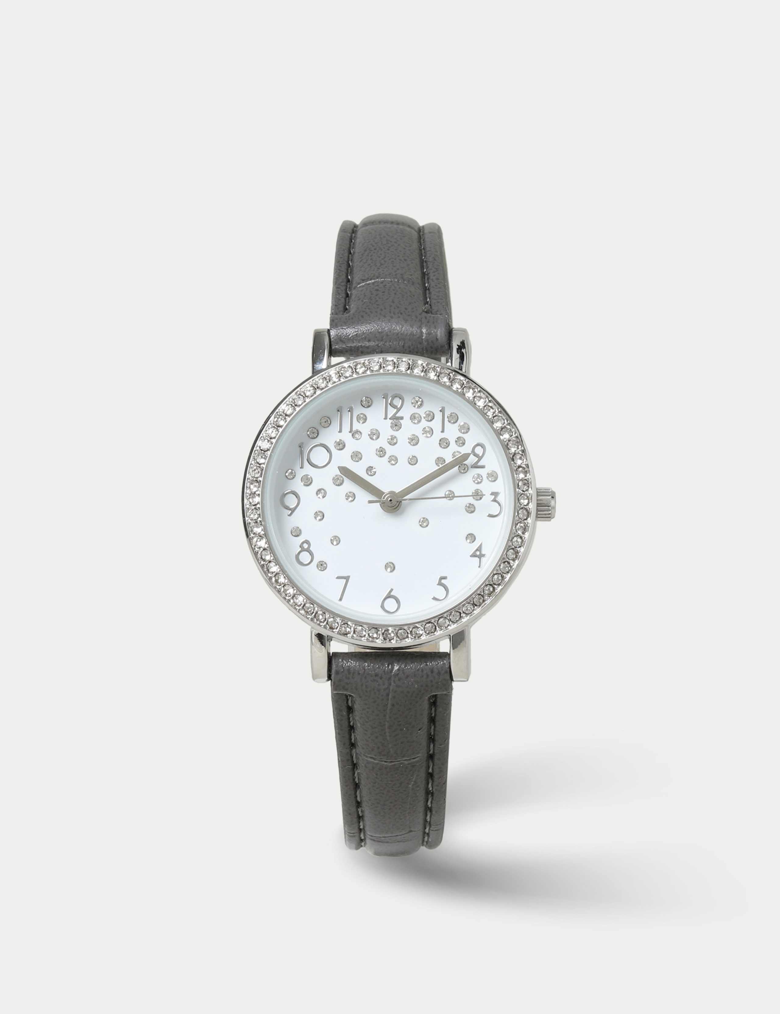 Grey Rhinestone Face Watch