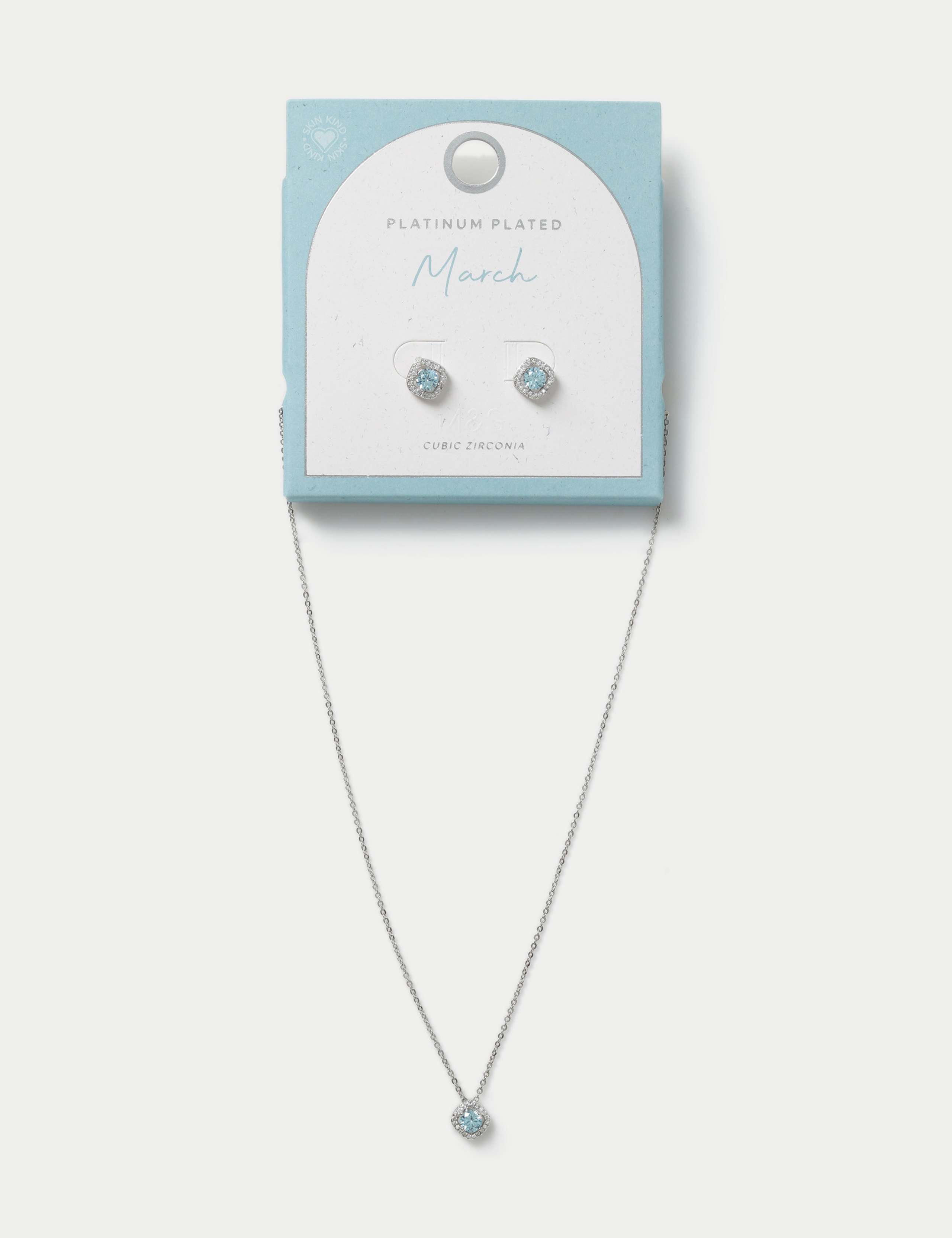 Platinum Plated March Birthstone Earring and Necklace Set