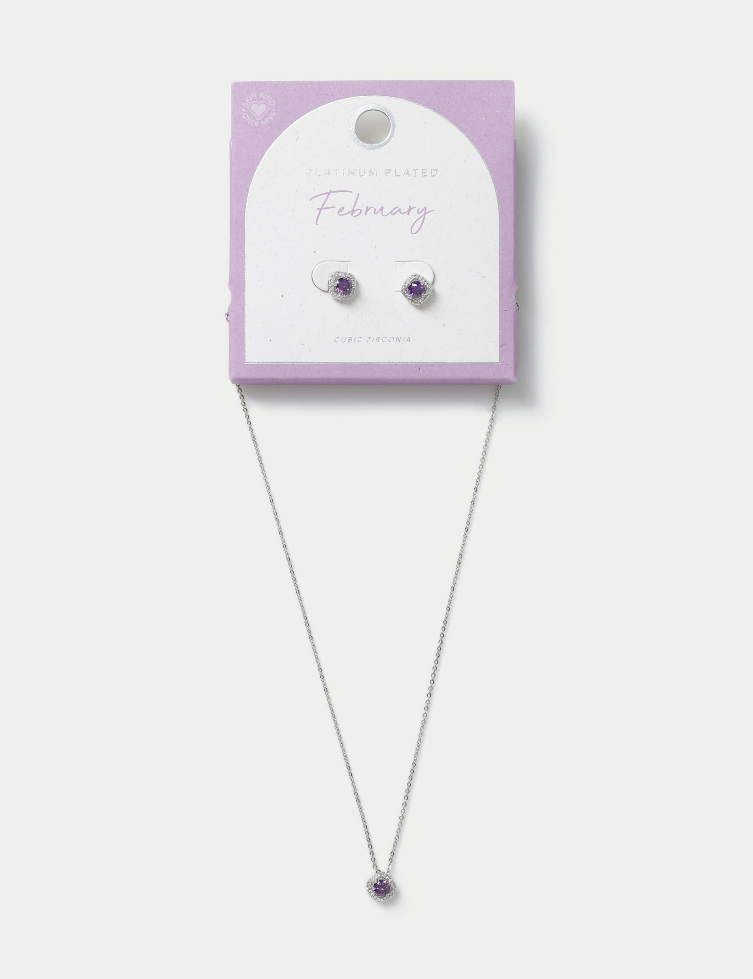 Platinum Plated February Birthstone Earring and Necklace Set
