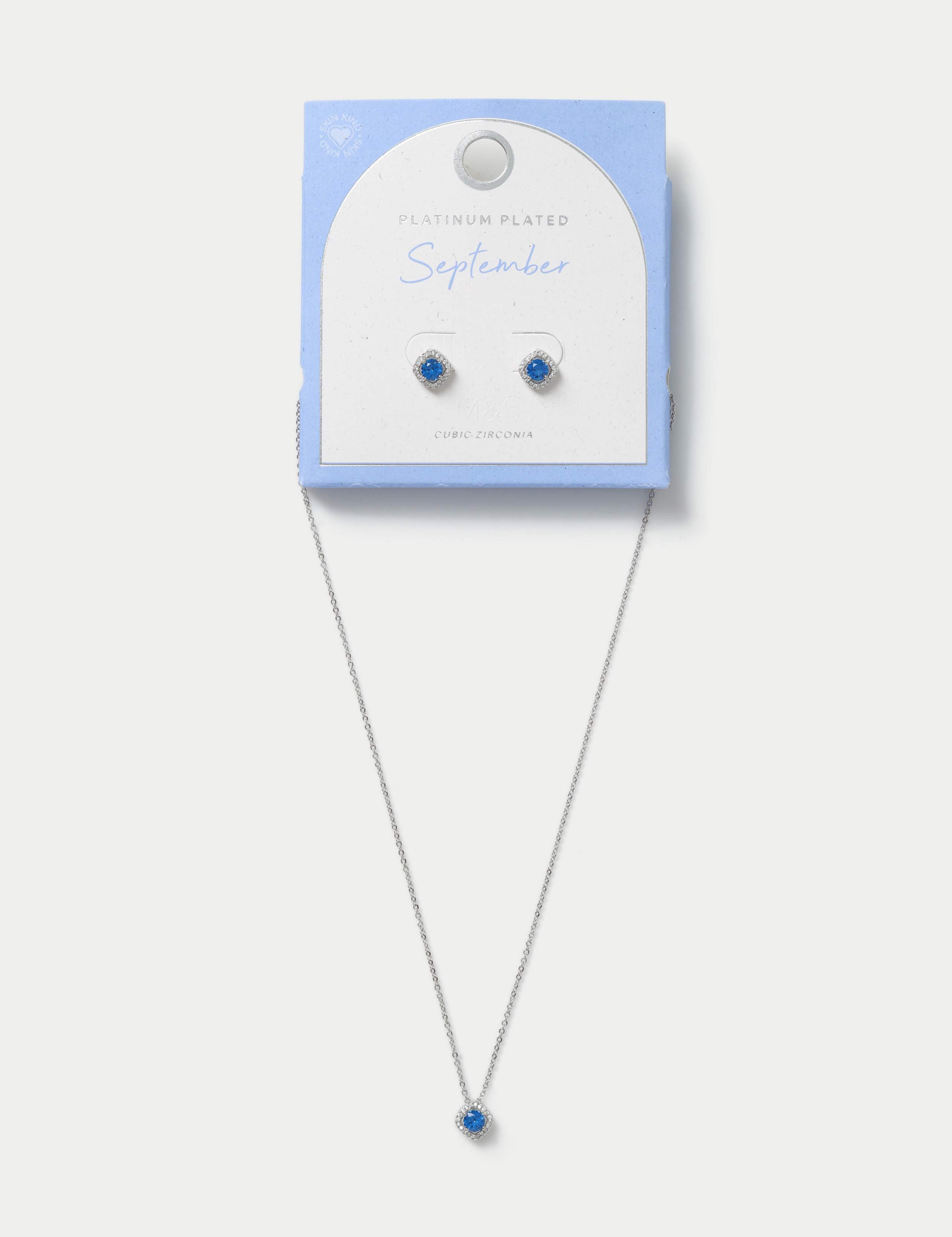 Platinum Plated September Birthstone Earring and Necklace Set