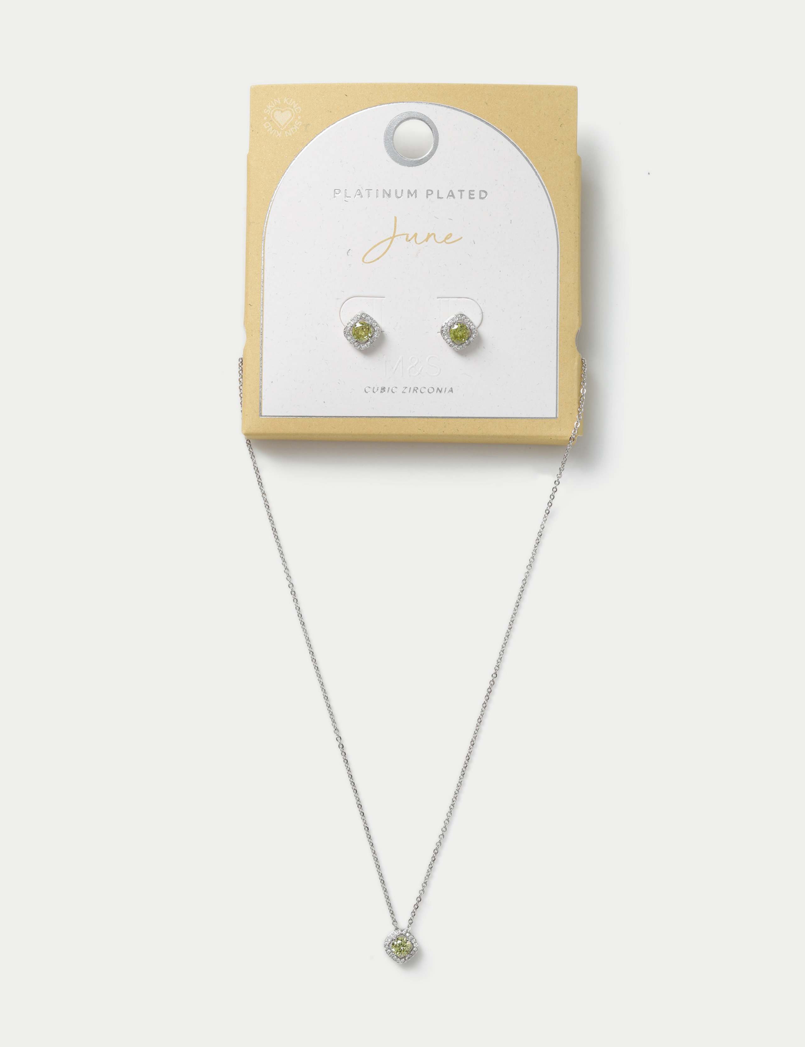 Platinum Plated June Birthstone Earring and Necklace Set