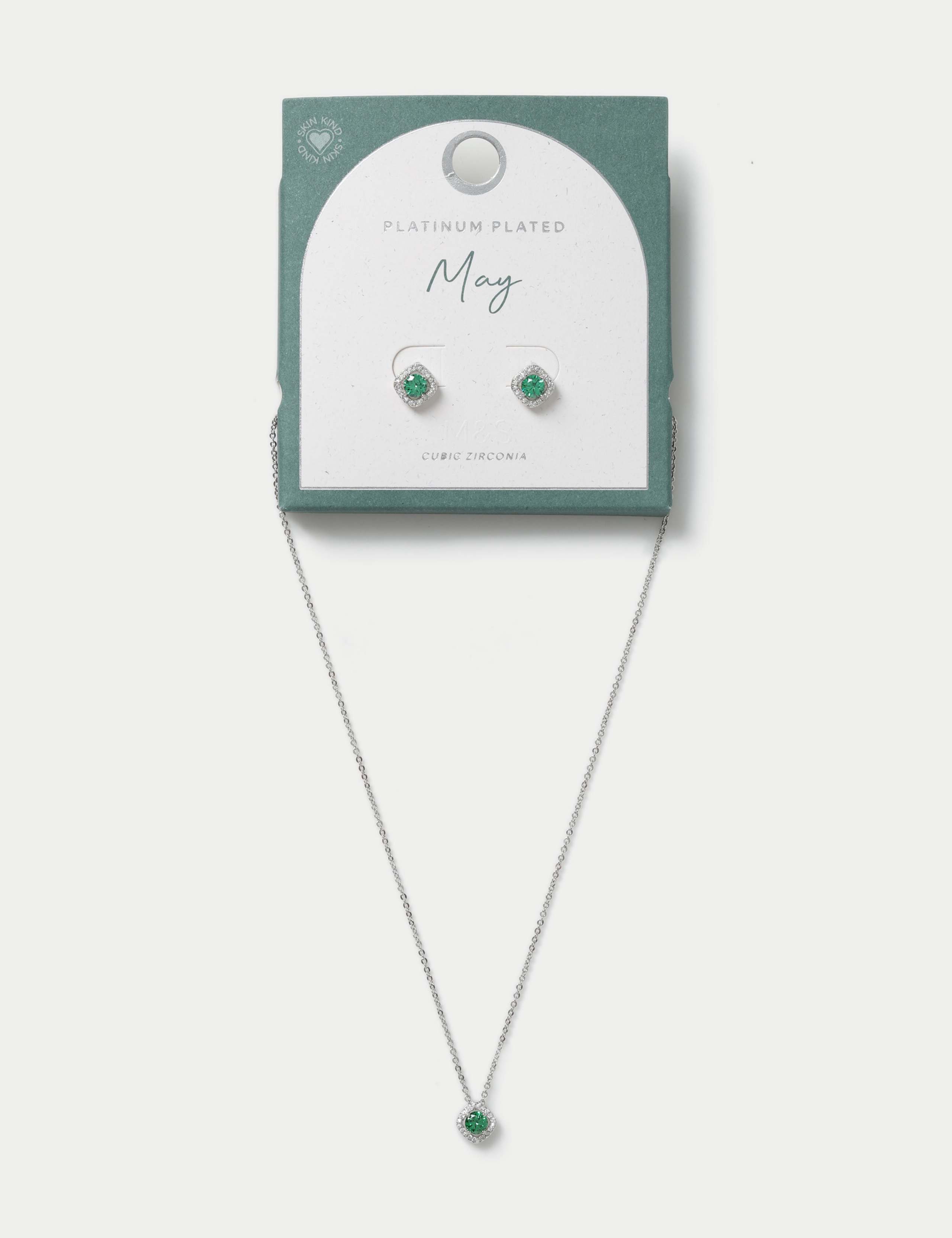 Platinum Plated May Birthstone Earring and Necklace Set