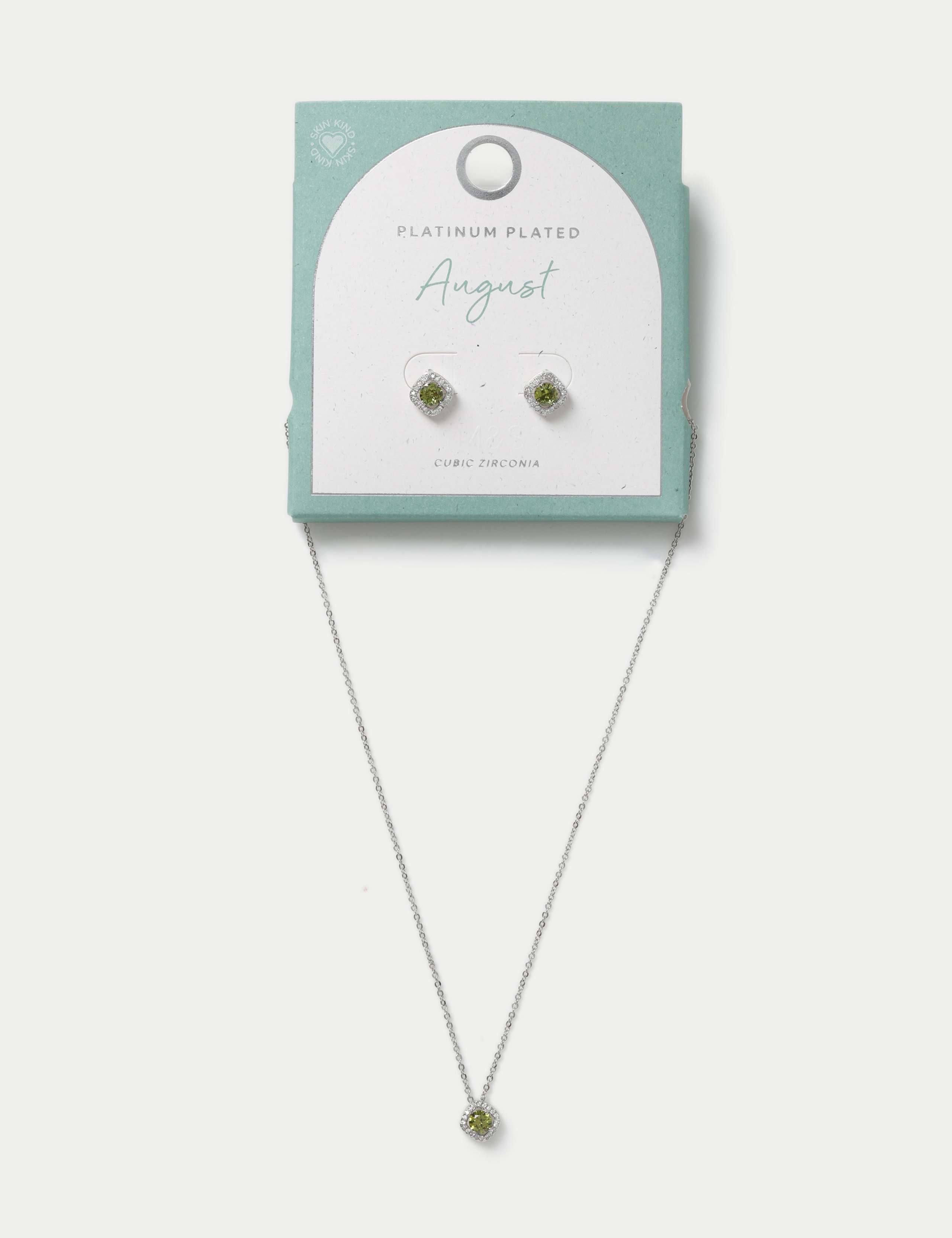 Platinum Plated August Birthstone Earring and Necklace Set