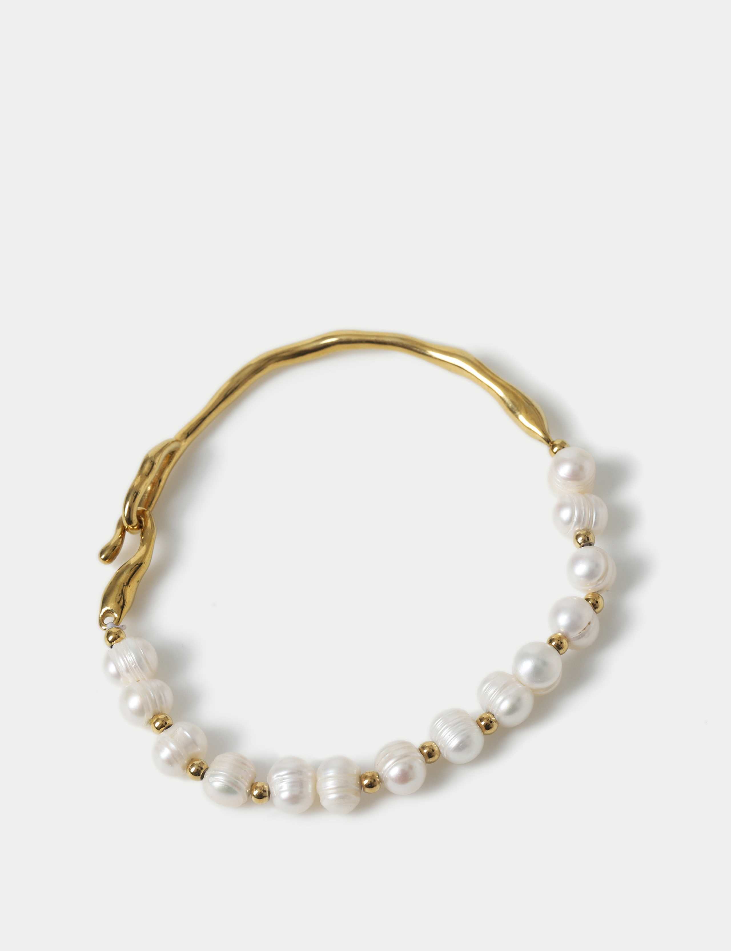 Pearl and Gold Pebble Link Bracelet