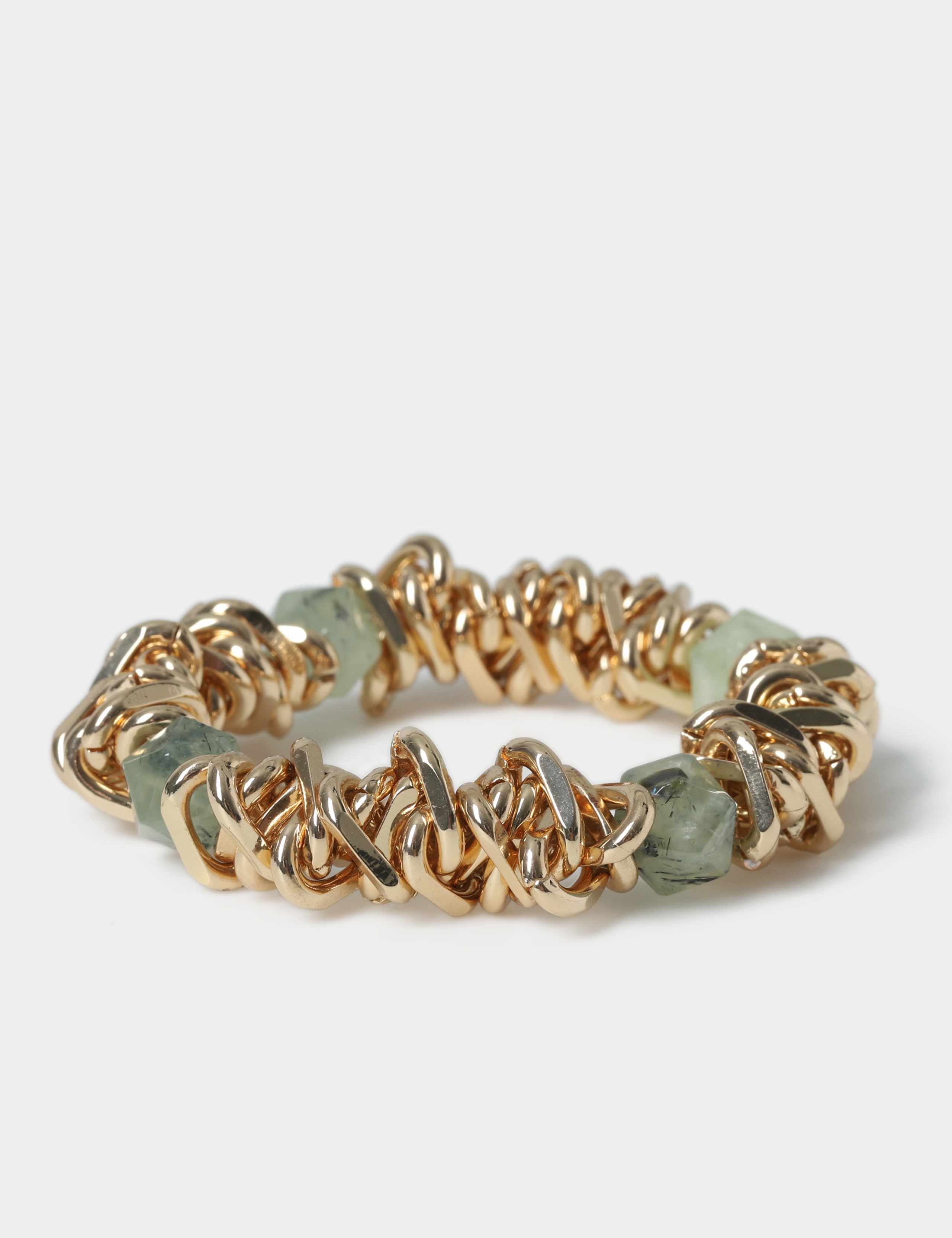 Semi Precious Green and Gold Tone Stretch Wristwear