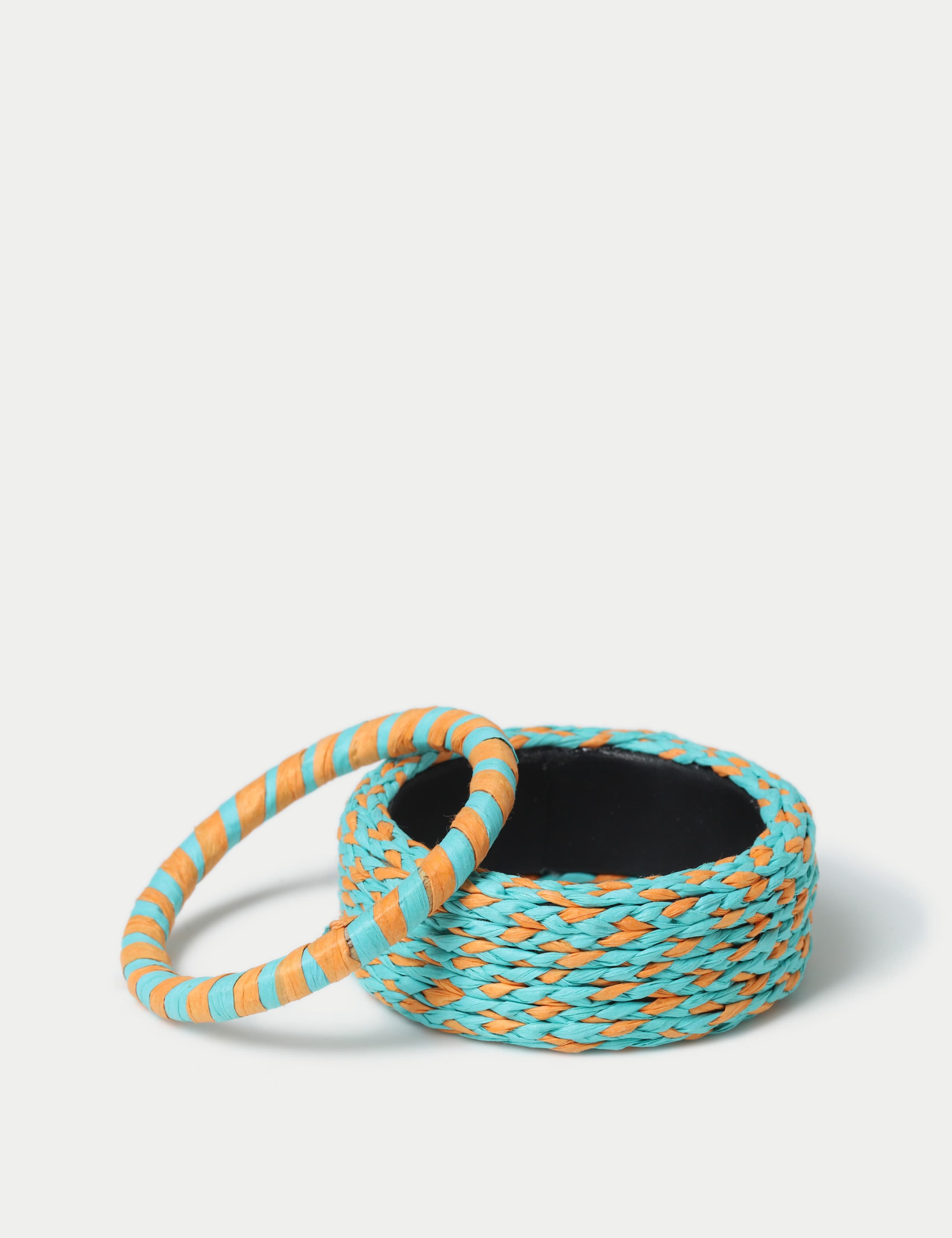 2 Pack Orange and Blue Wooden Bangle Set