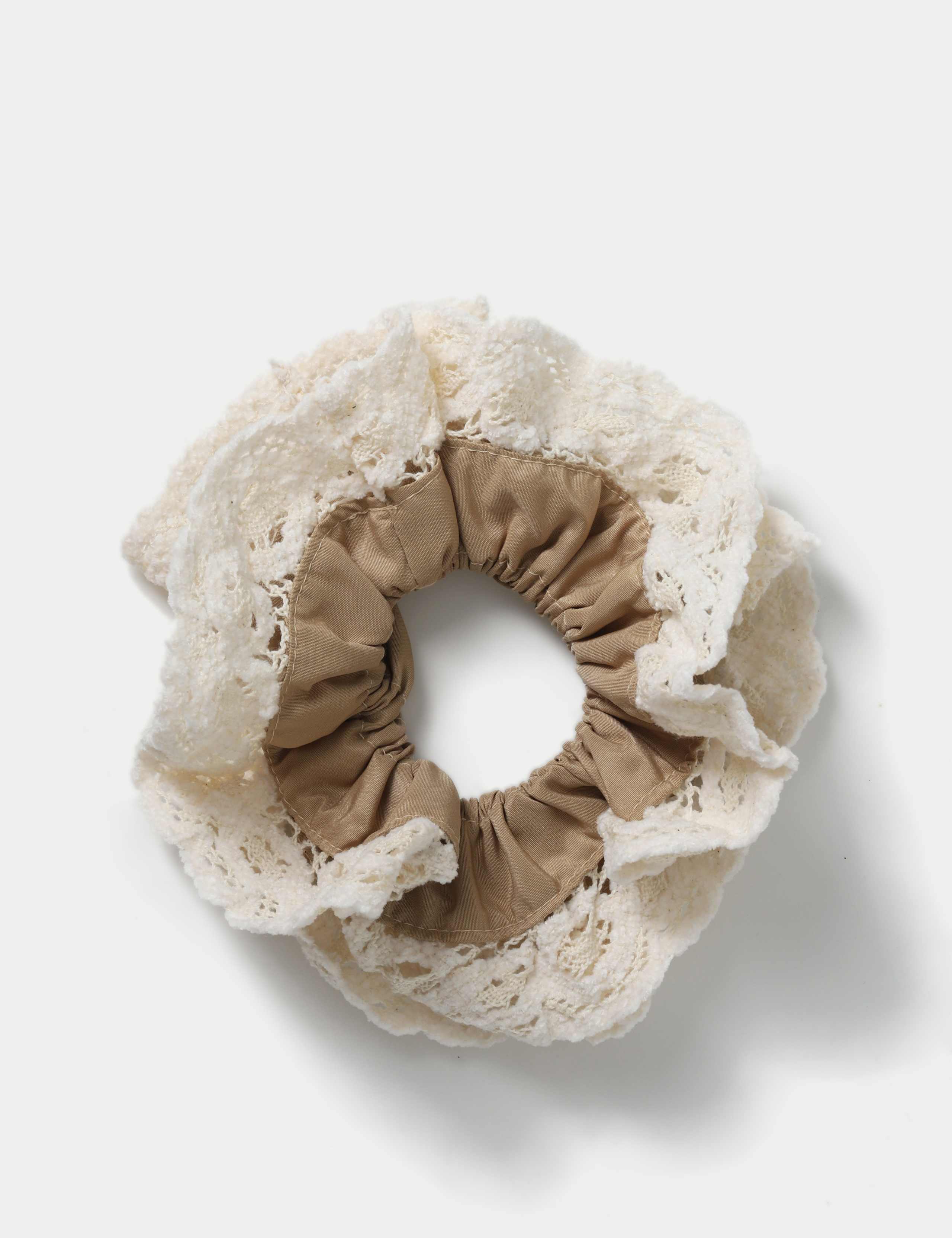 Brown and Broidery Detail Fabric Hair Scrunchie