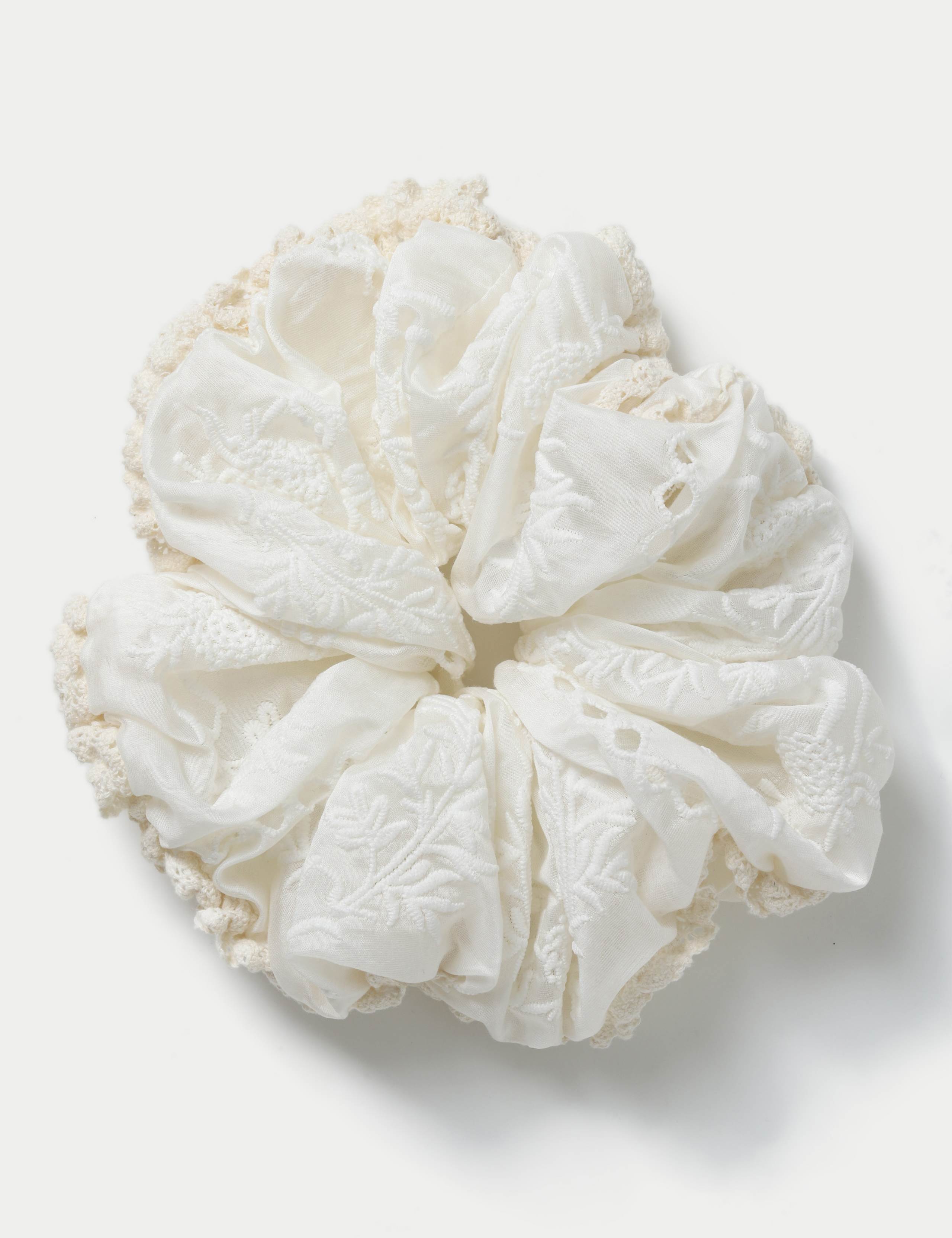 Cream Mixed Fabric Hair Scrunchie