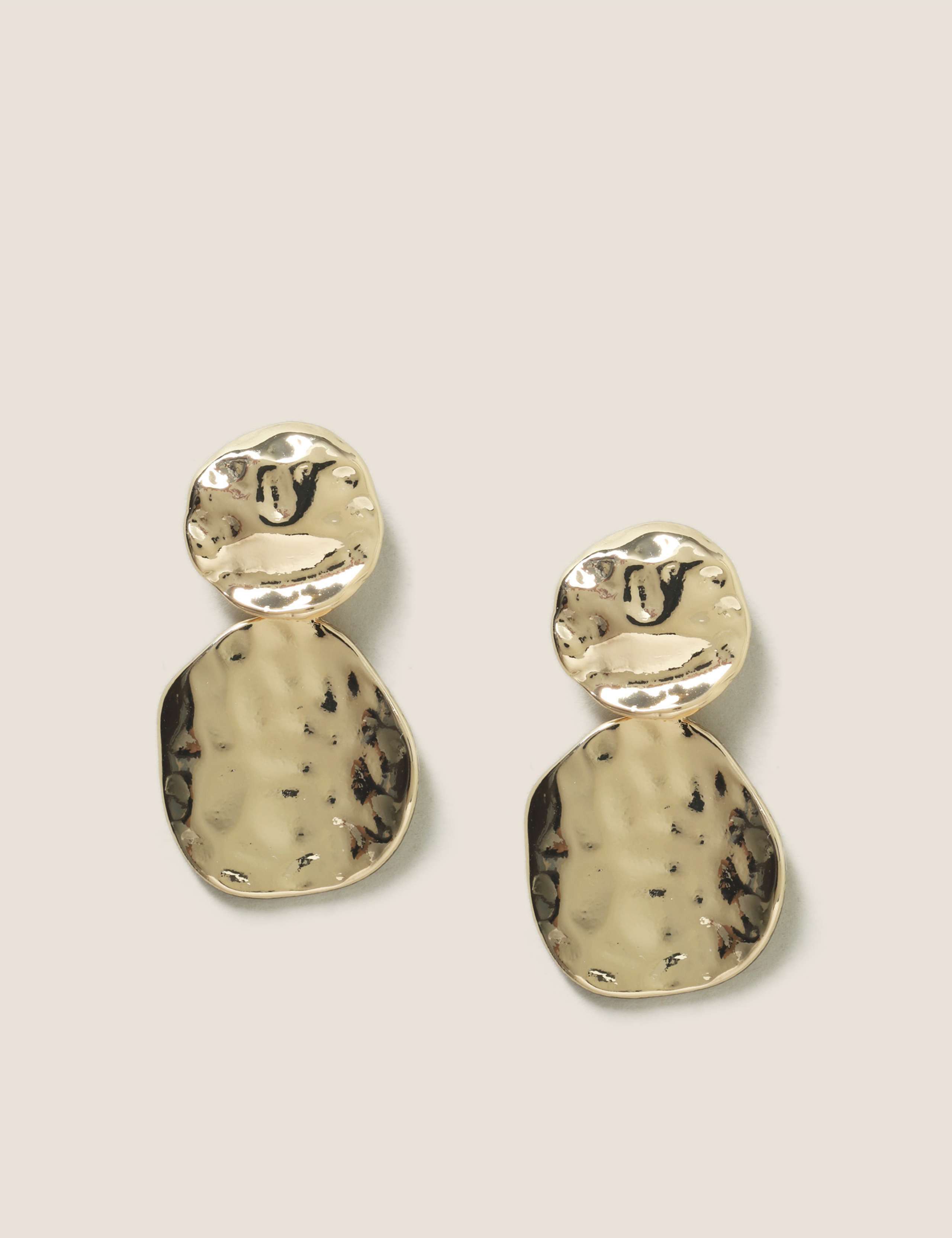 Gold Tone Beaten Disc Earring