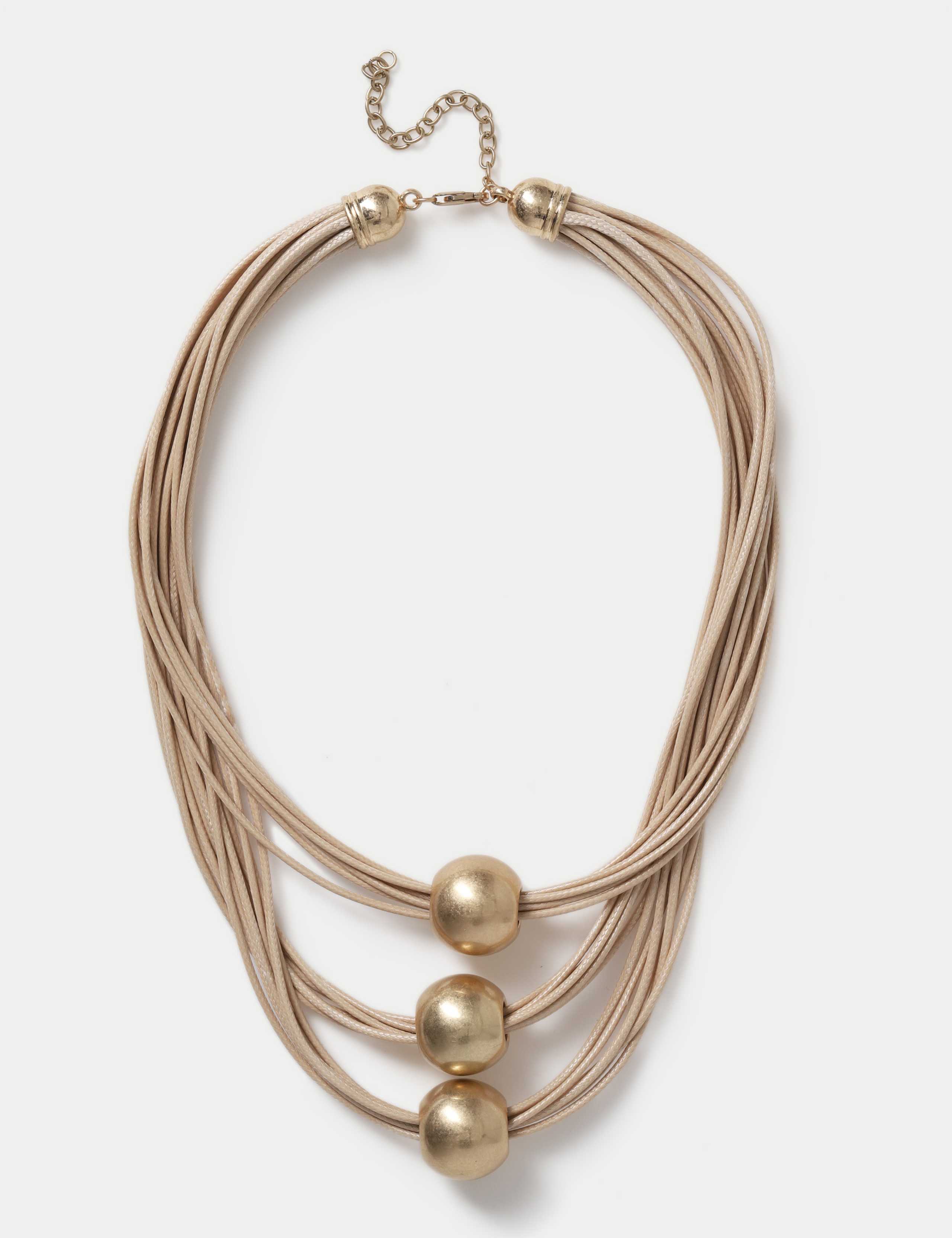 Tan Multi Row Beaded Necklace
