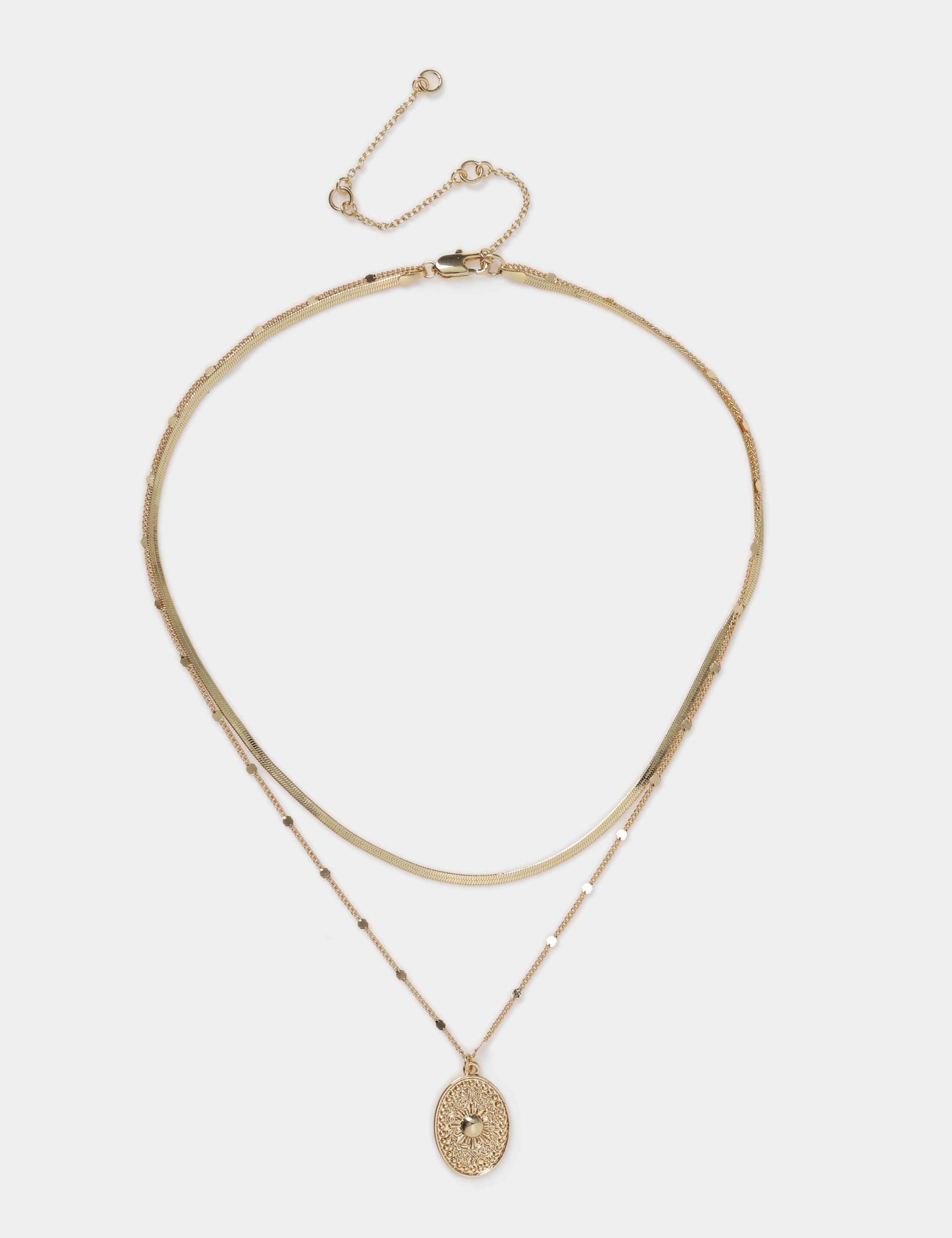 Gold Plated Coin Multirow Necklace