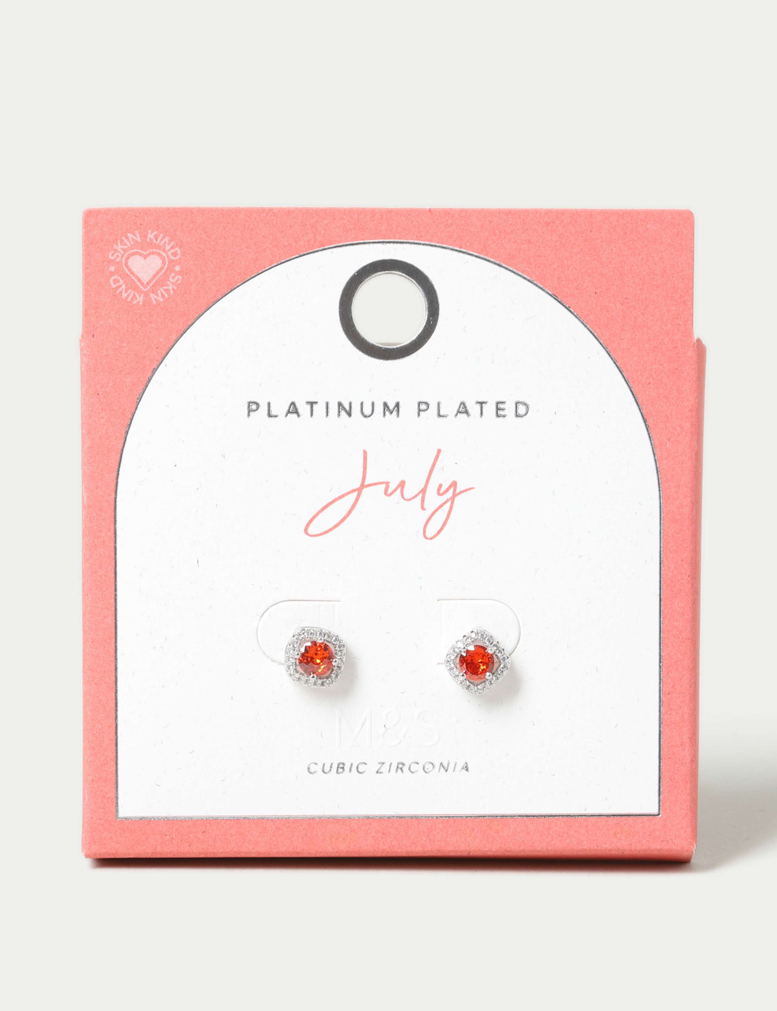 Platinum Plated Cubic Zirconia July Birthstone Stud Earring