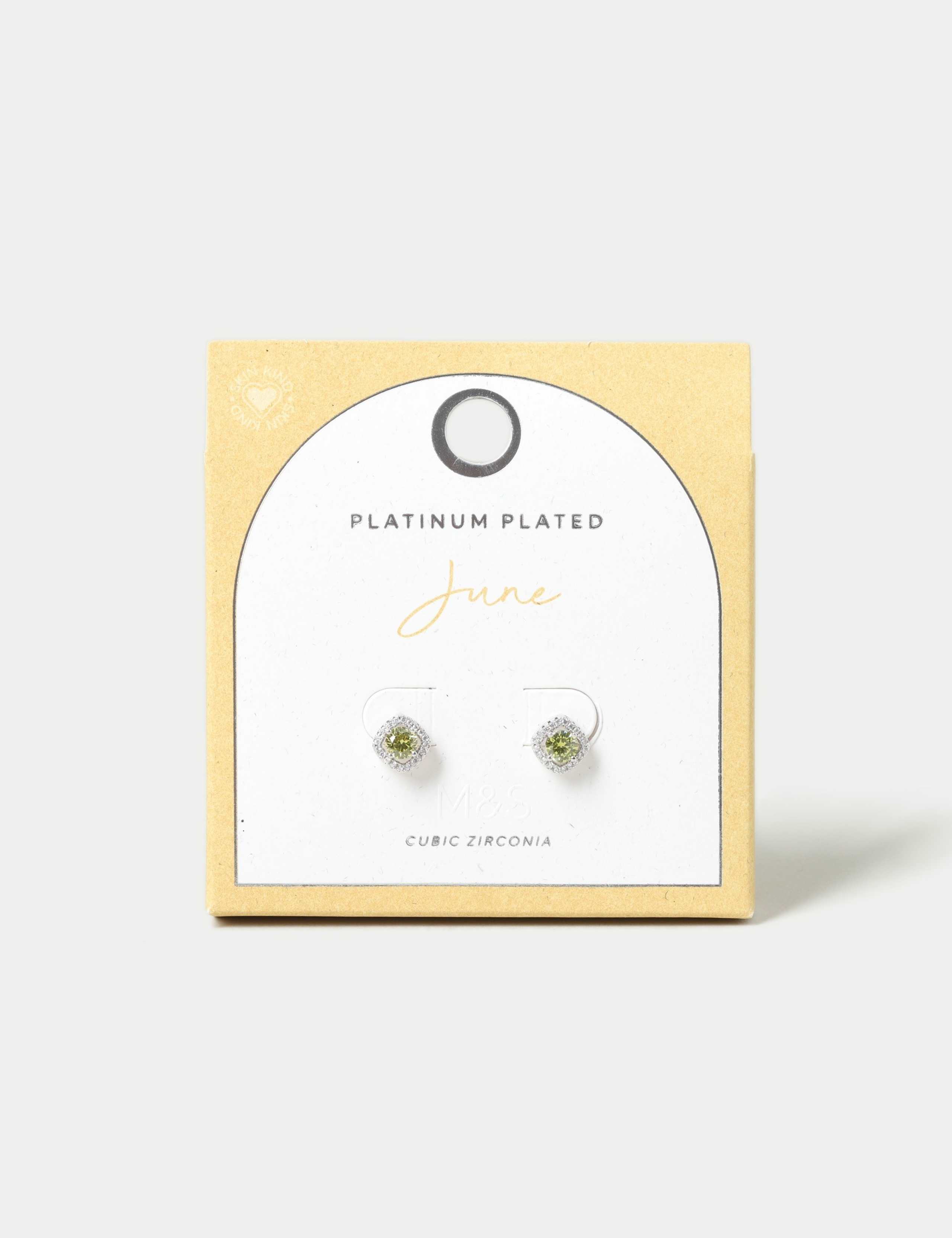 Platinum Plated Cubic Zirconia June Birthstone Stud Earring