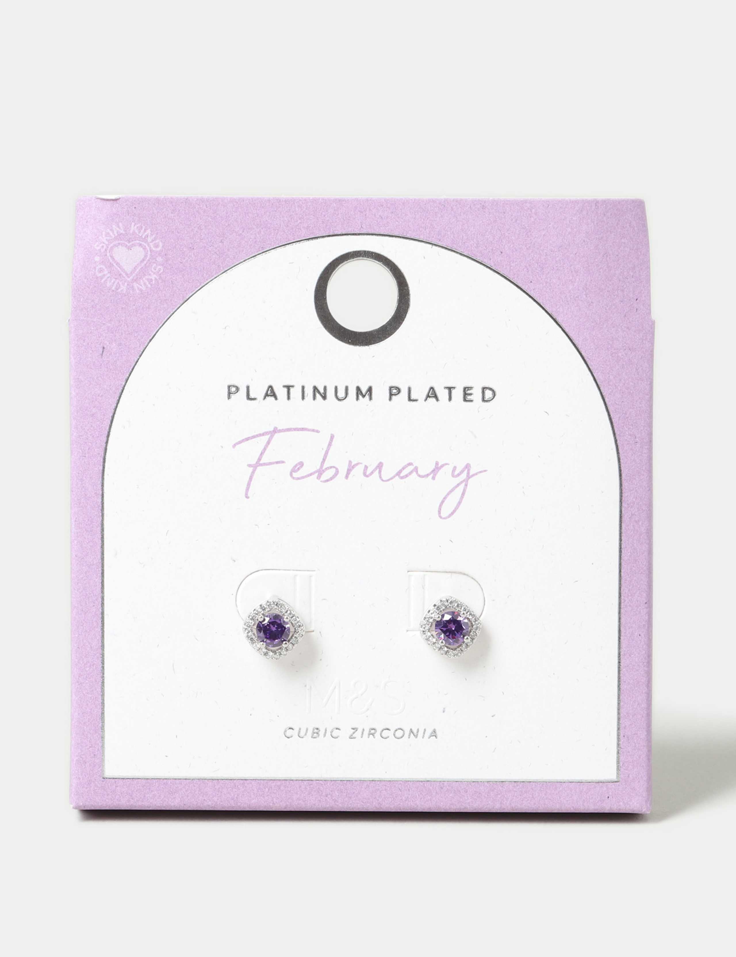 Platinum Plated Cubic Zirconia February Birthstone Stud Earring